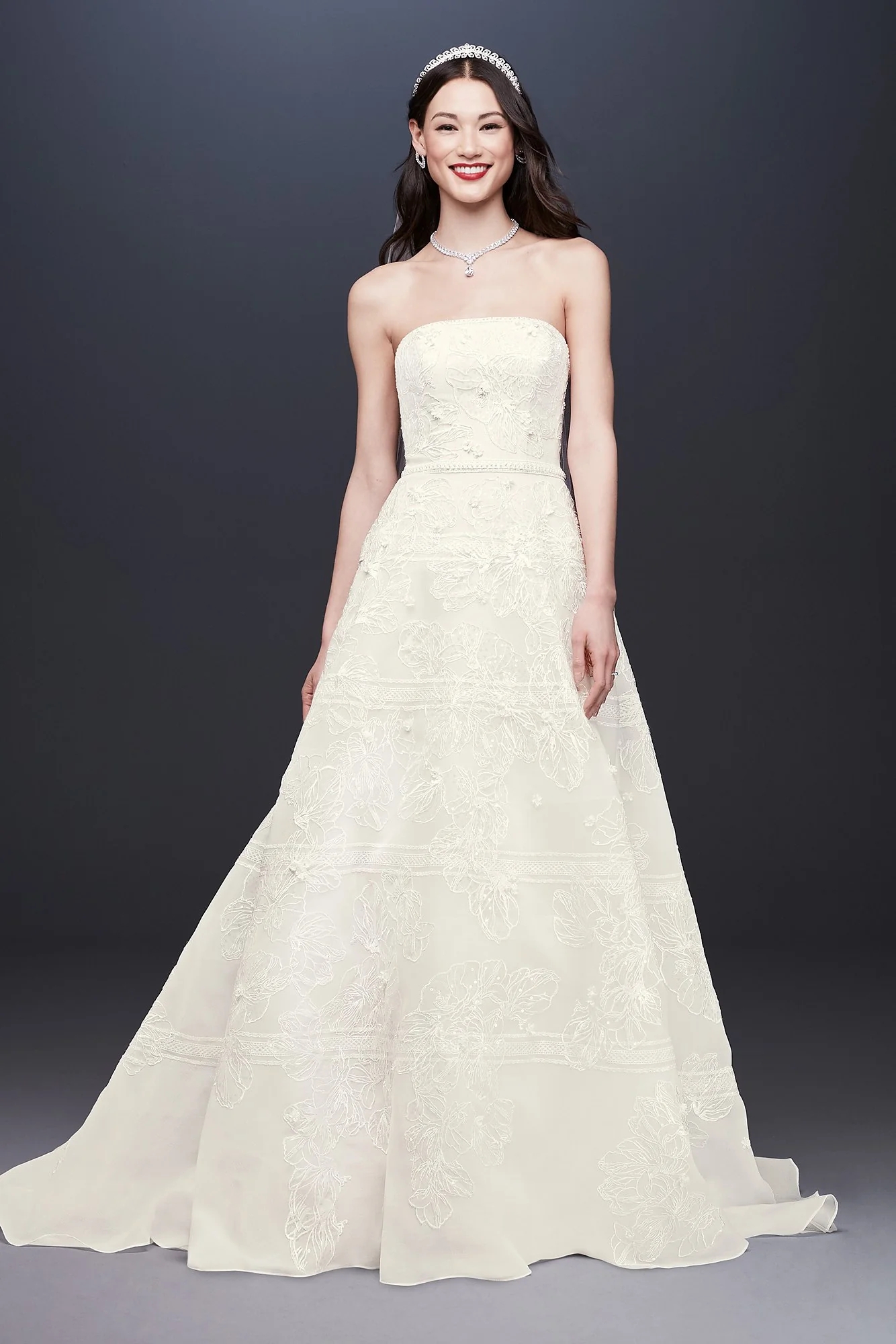 Organza Banded Wedding Dress with Sequin Appliques