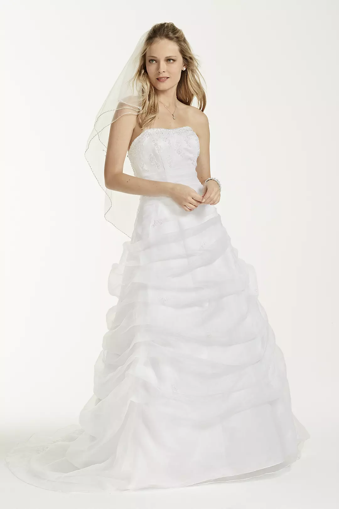 Organza Draped Wedding Dress with Beaded Lace - Image 16