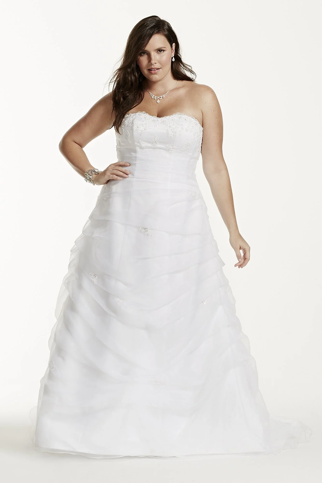 Organza Draped Wedding Dress with Beaded Lace - Image 9