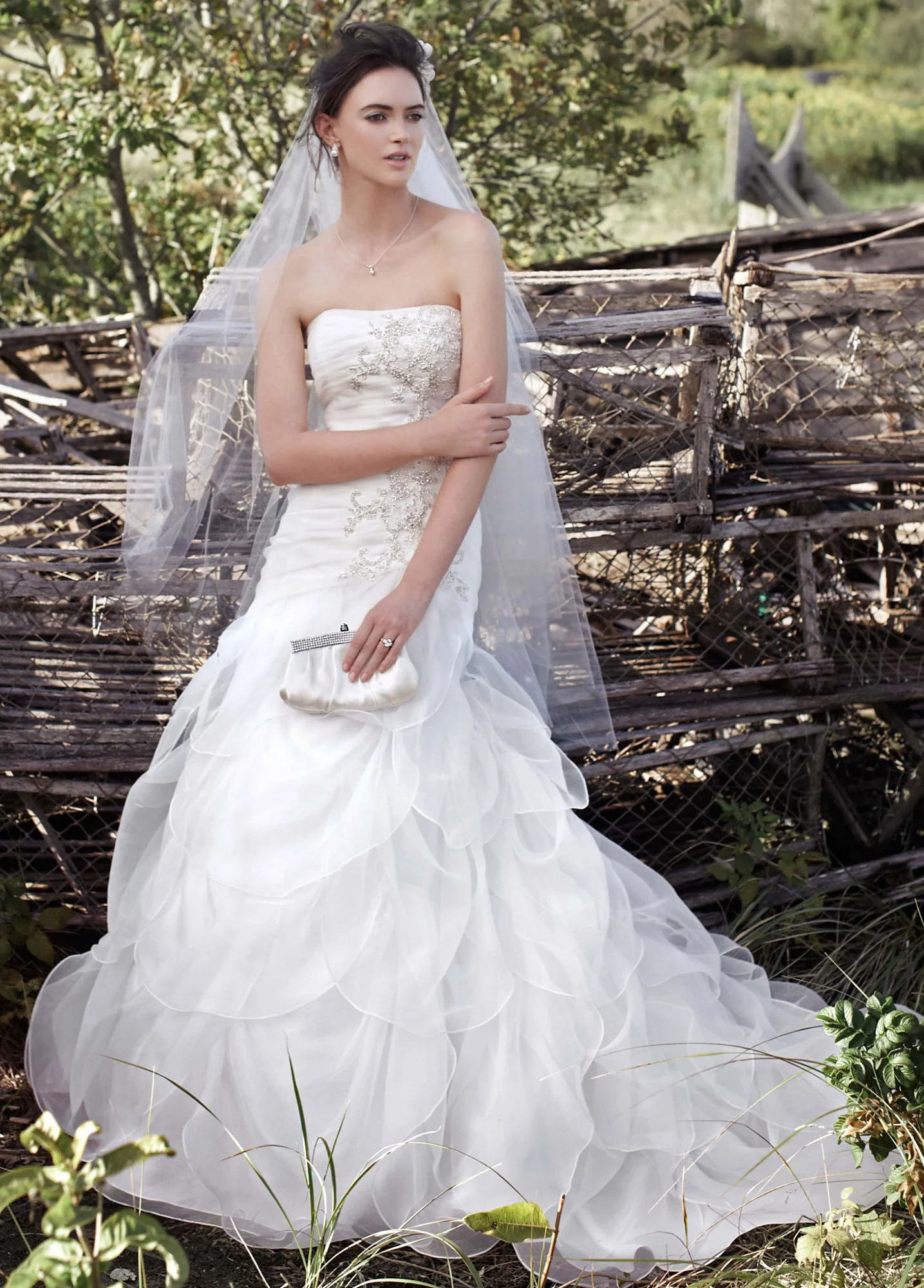 Organza Fit-and-Flare Gown with Drop Waist