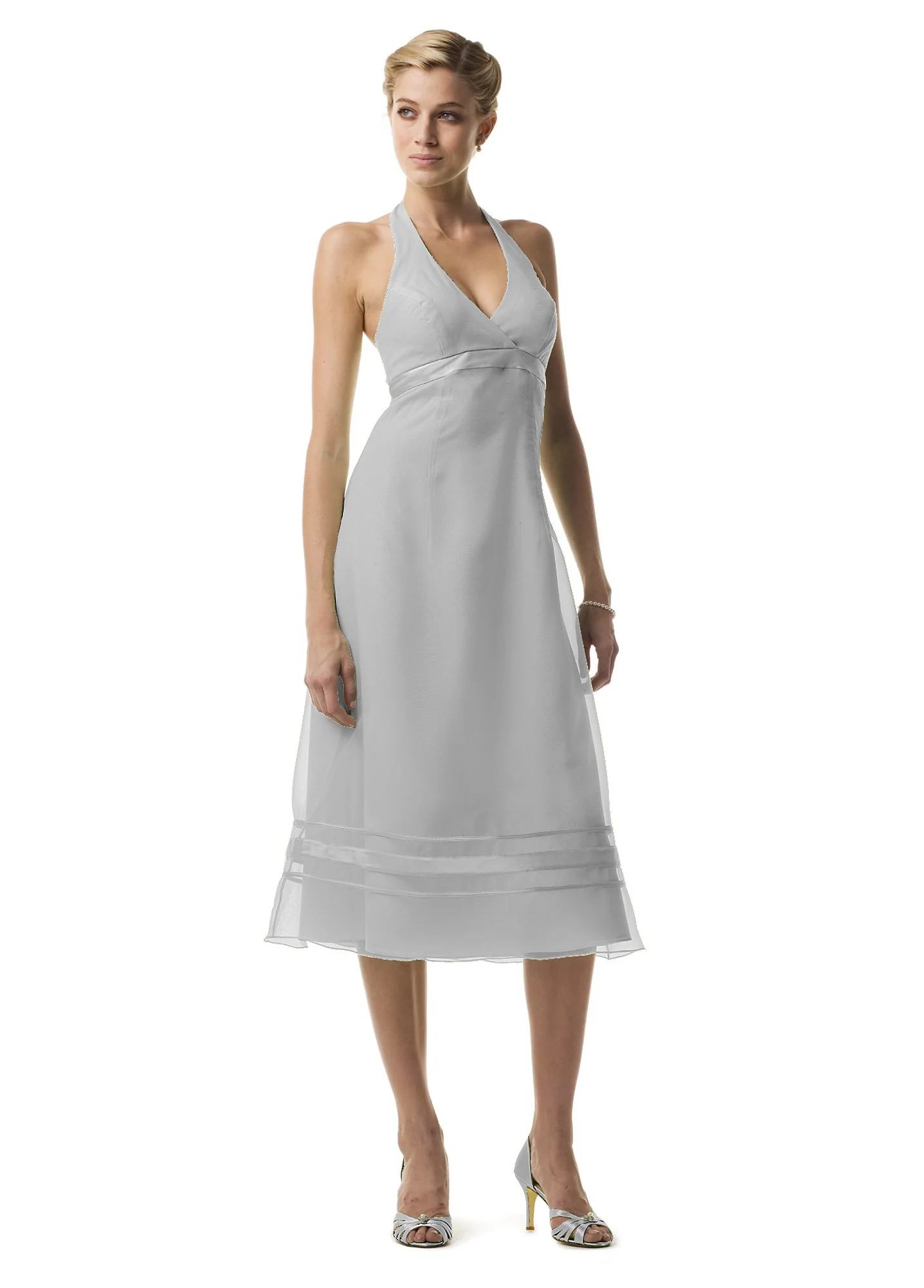 Organza Tea-Length Dress w/ Satin Ribbon Detailing