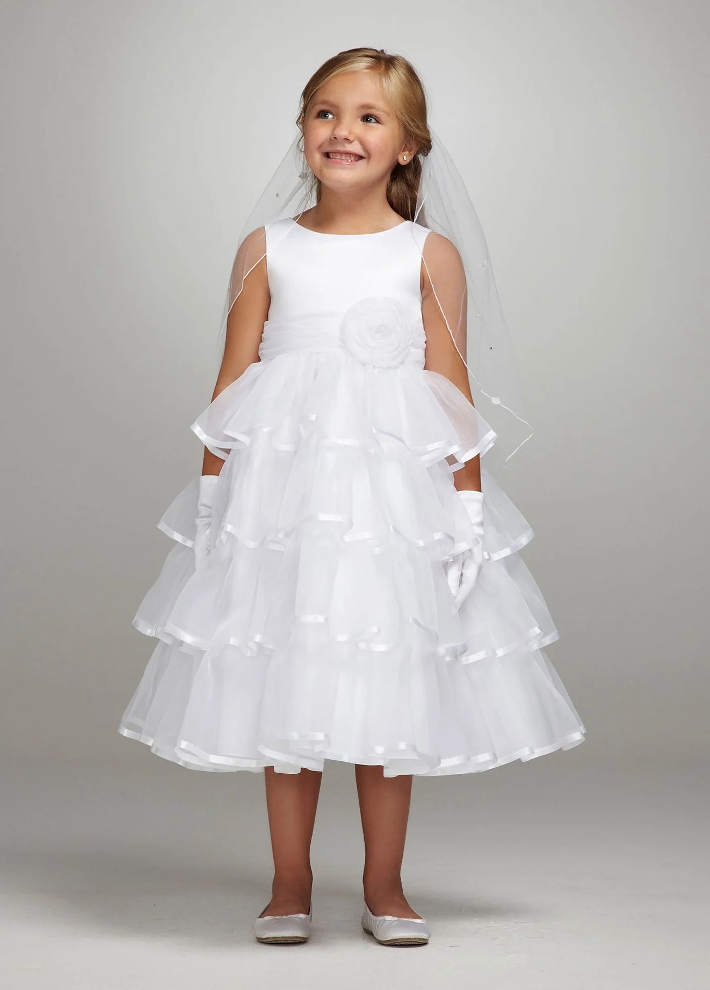 Organza Tiered Tea-Length Ball Gown