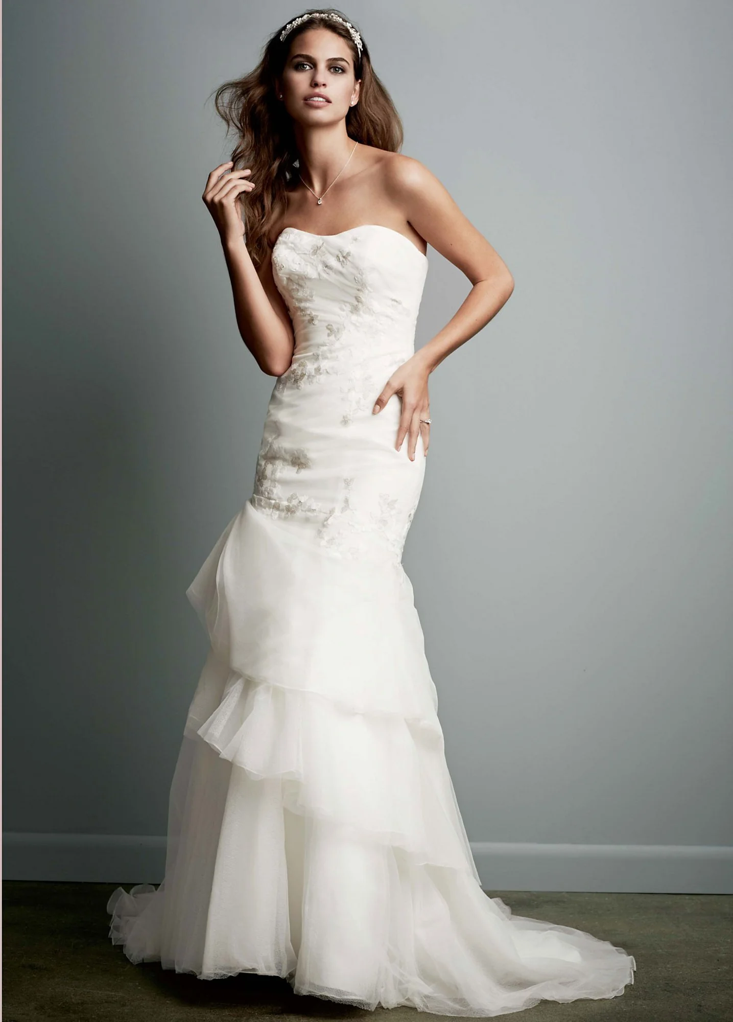 Organza Trumpet Gown with Floral Detail