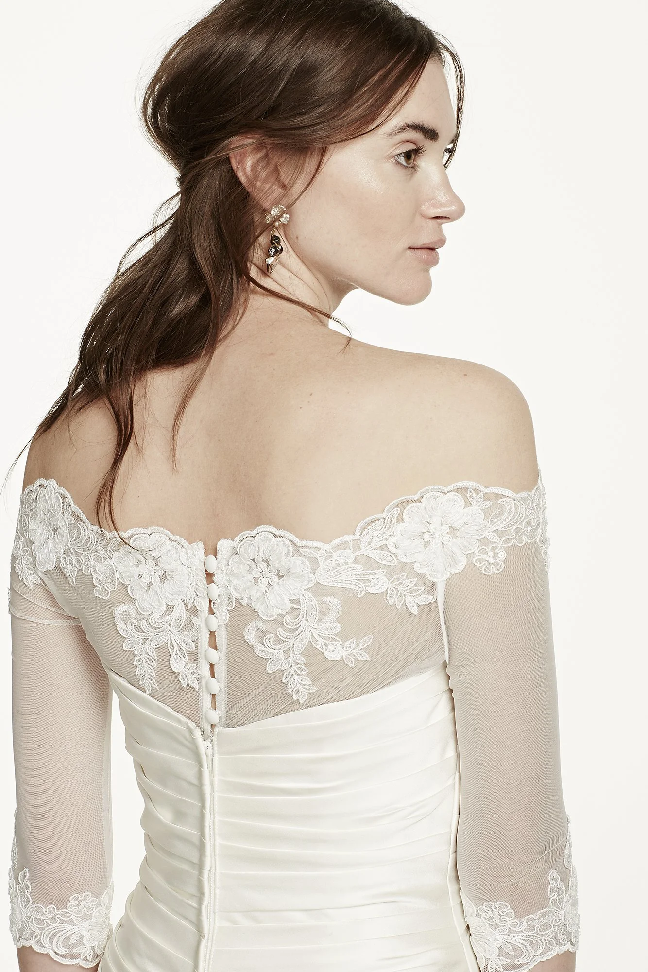 Off the Shoulder Tulle Topper with Lace Appliques - Image 2
