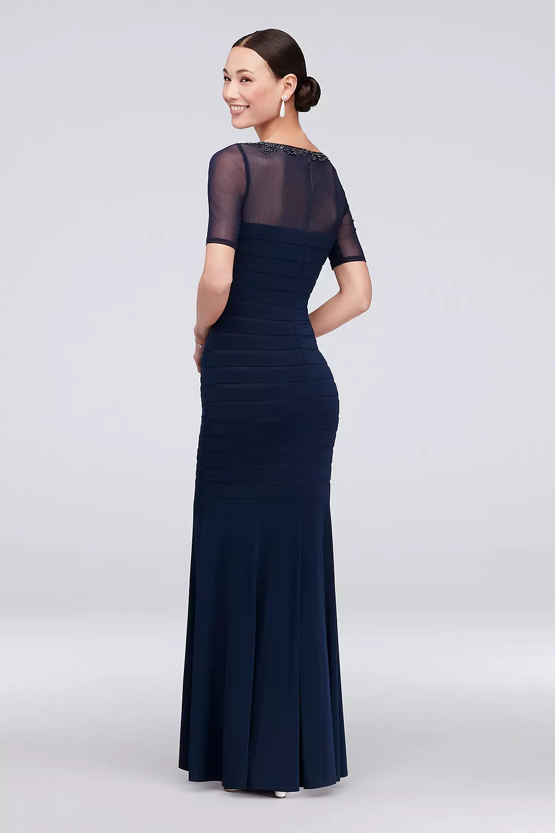 Paneled Illusion Mermaid Dress with Beaded Trim
