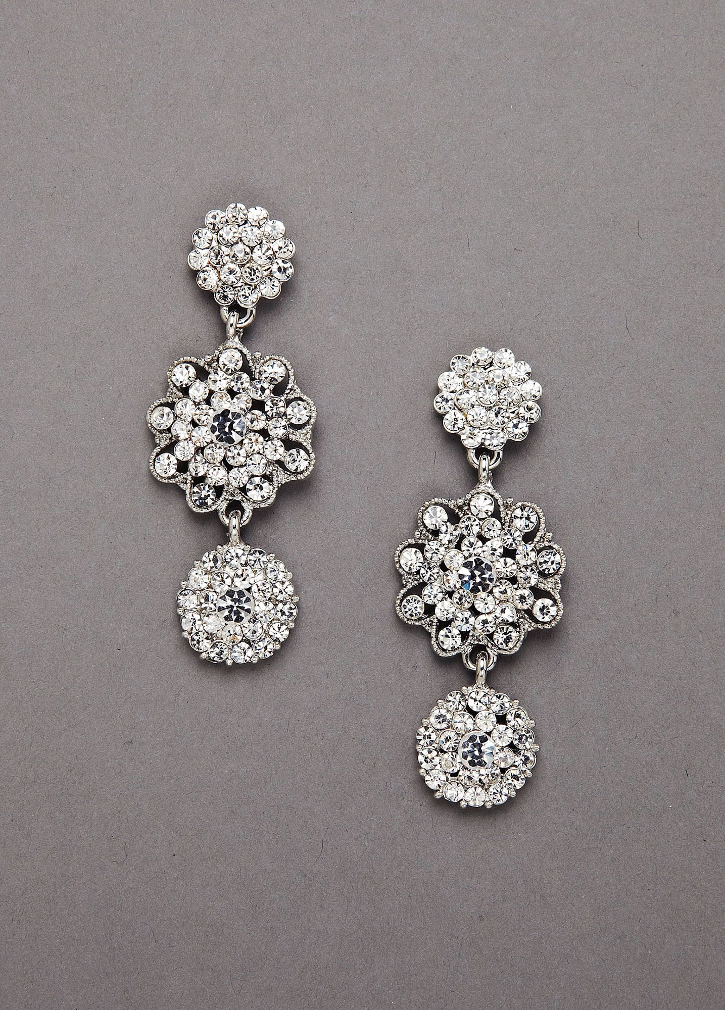 Pave Crystal 3 Drop Circle Earring - Image 2