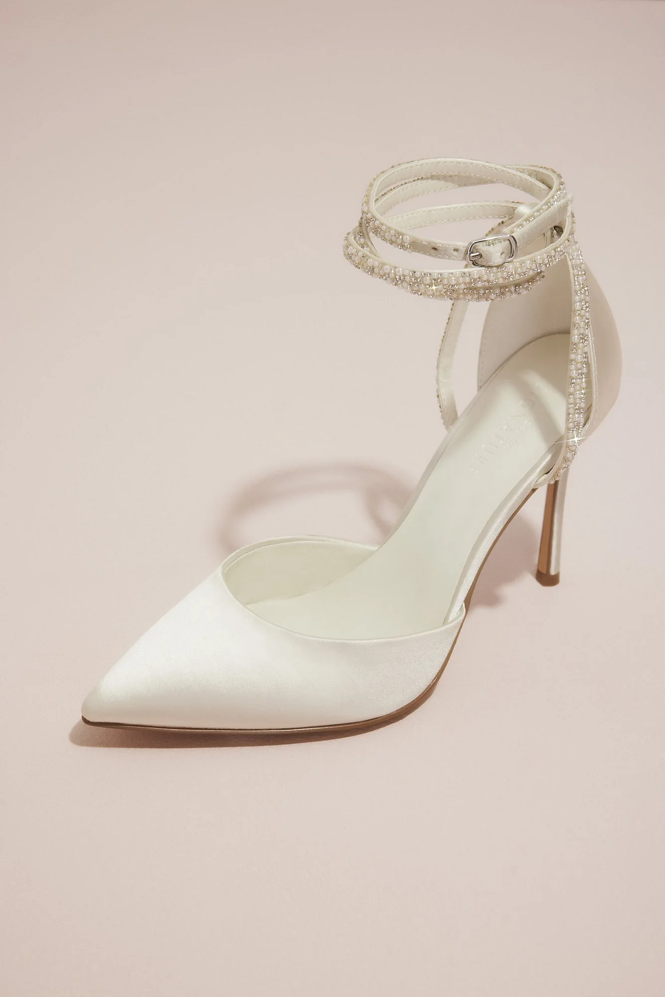 Pearl and Crystal Ankle-Wrap Satin Pumps - Image 2