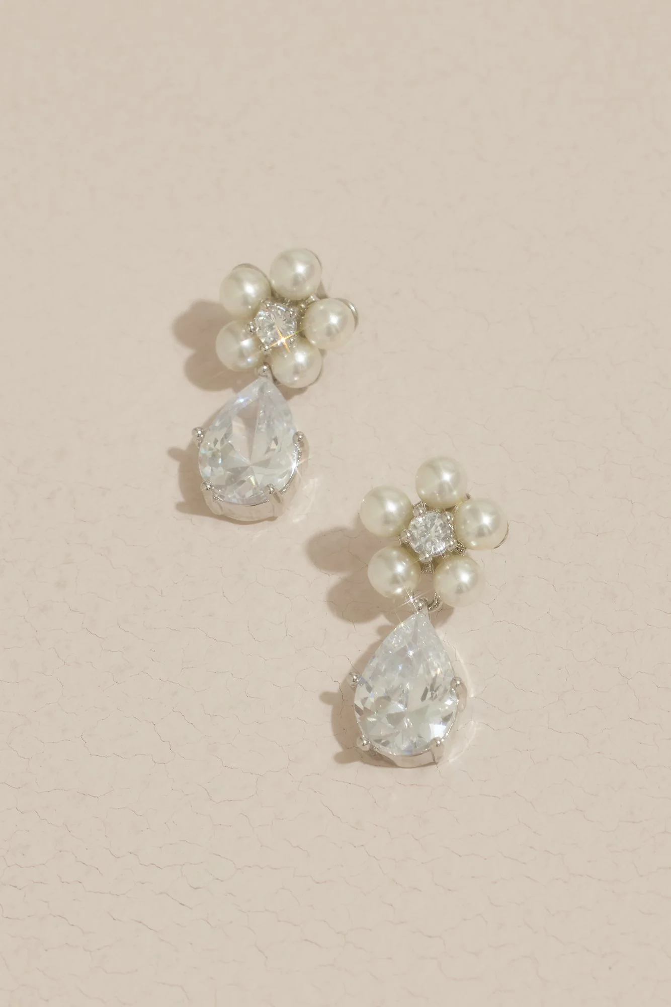 Pearl and Crystal Flower Teardrop Earrings