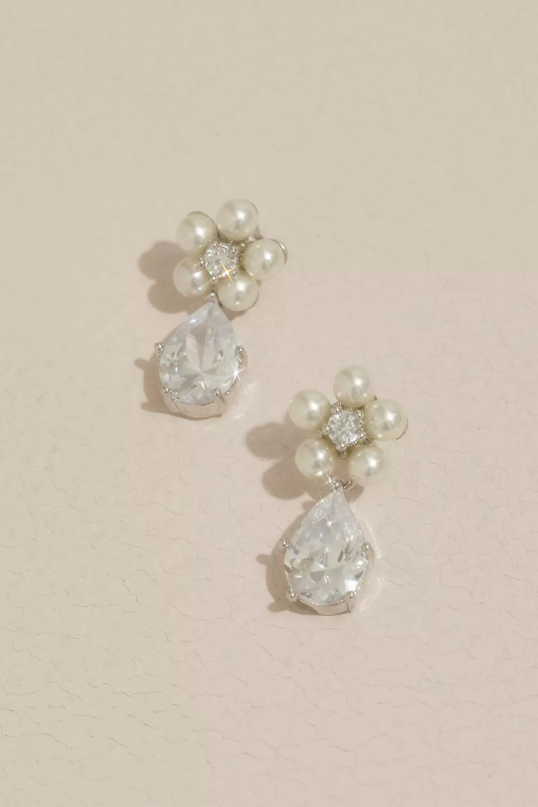 Pearl and Crystal Flower Teardrop Earrings - Image 2