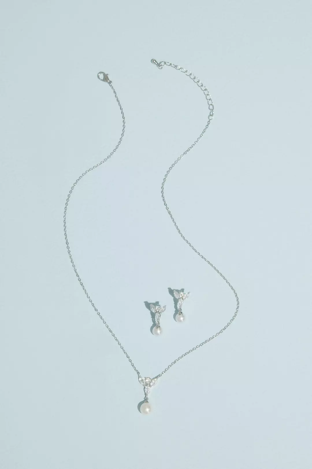 Pearl and Crystal Leaf Necklace and Earring Set - Image 3