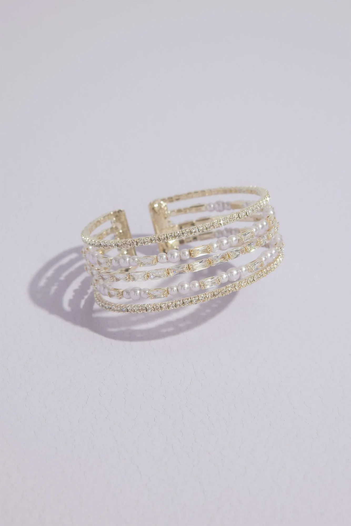 Pearl and Cubic Zirconia 5-Strand Cuff Bracelet