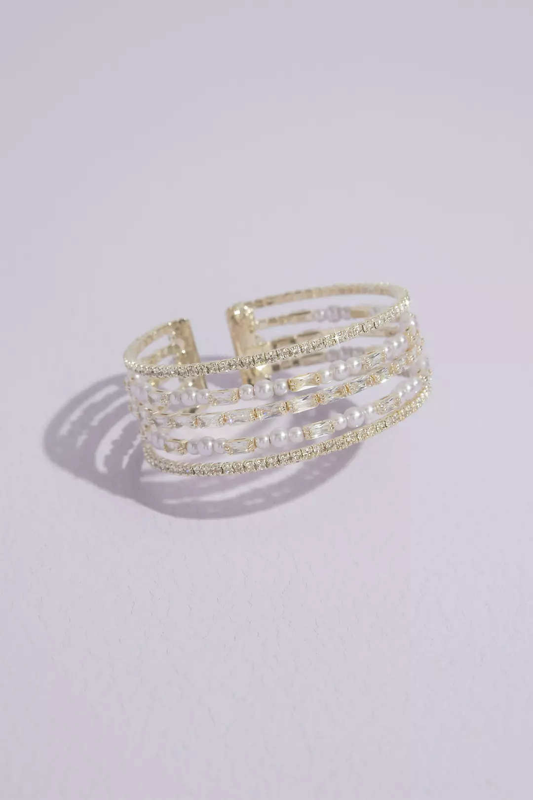 Pearl and Cubic Zirconia 5-Strand Cuff Bracelet - Image 2