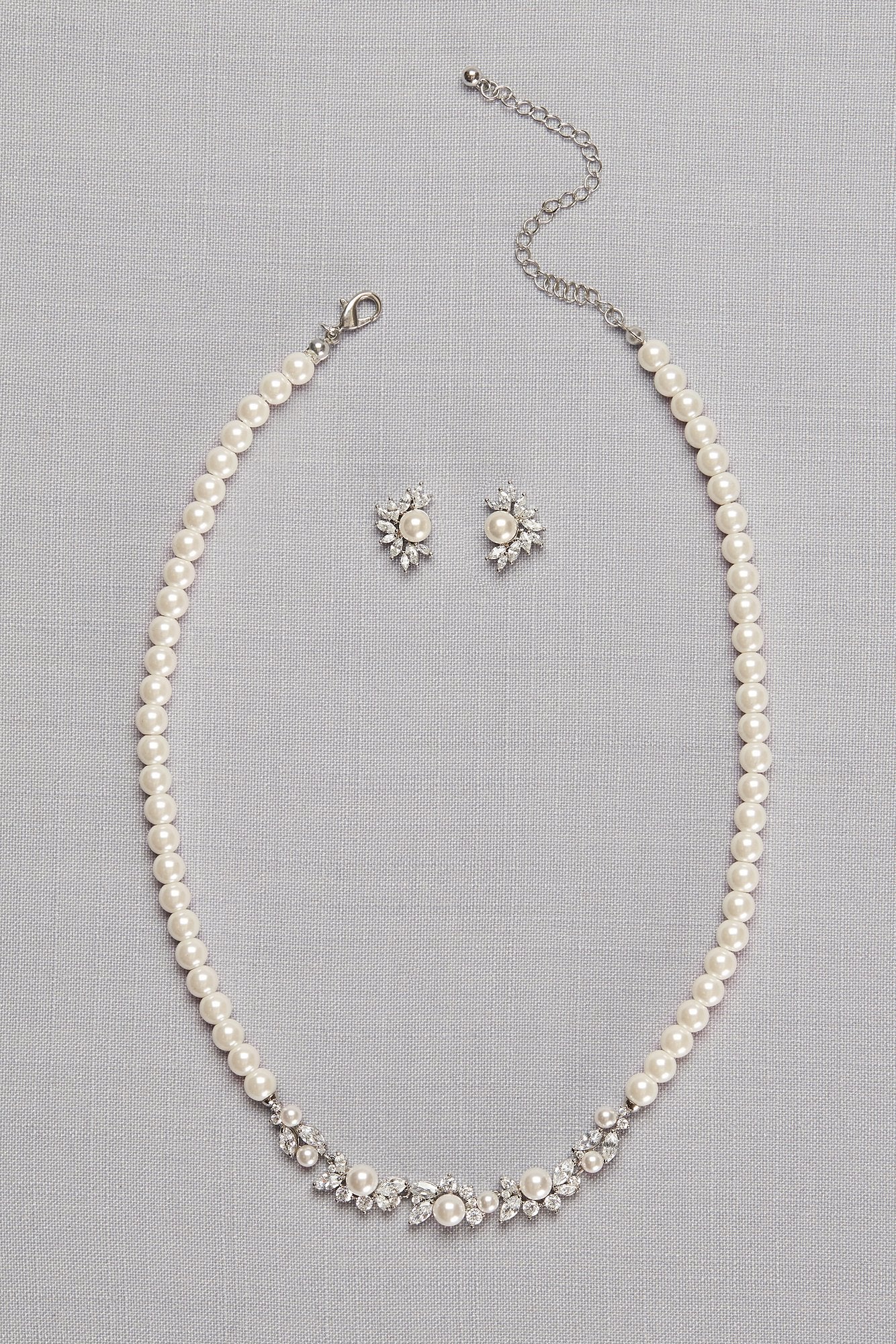 Pearl and Cubic Zirconia Necklace and Earring Set