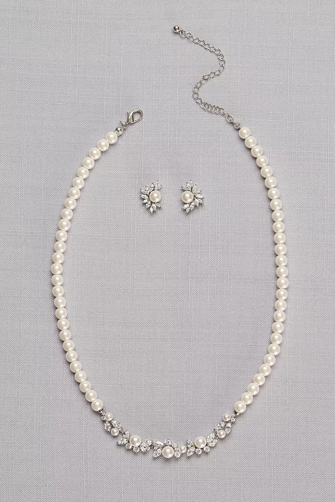 Pearl and Cubic Zirconia Necklace and Earring Set - Image 2