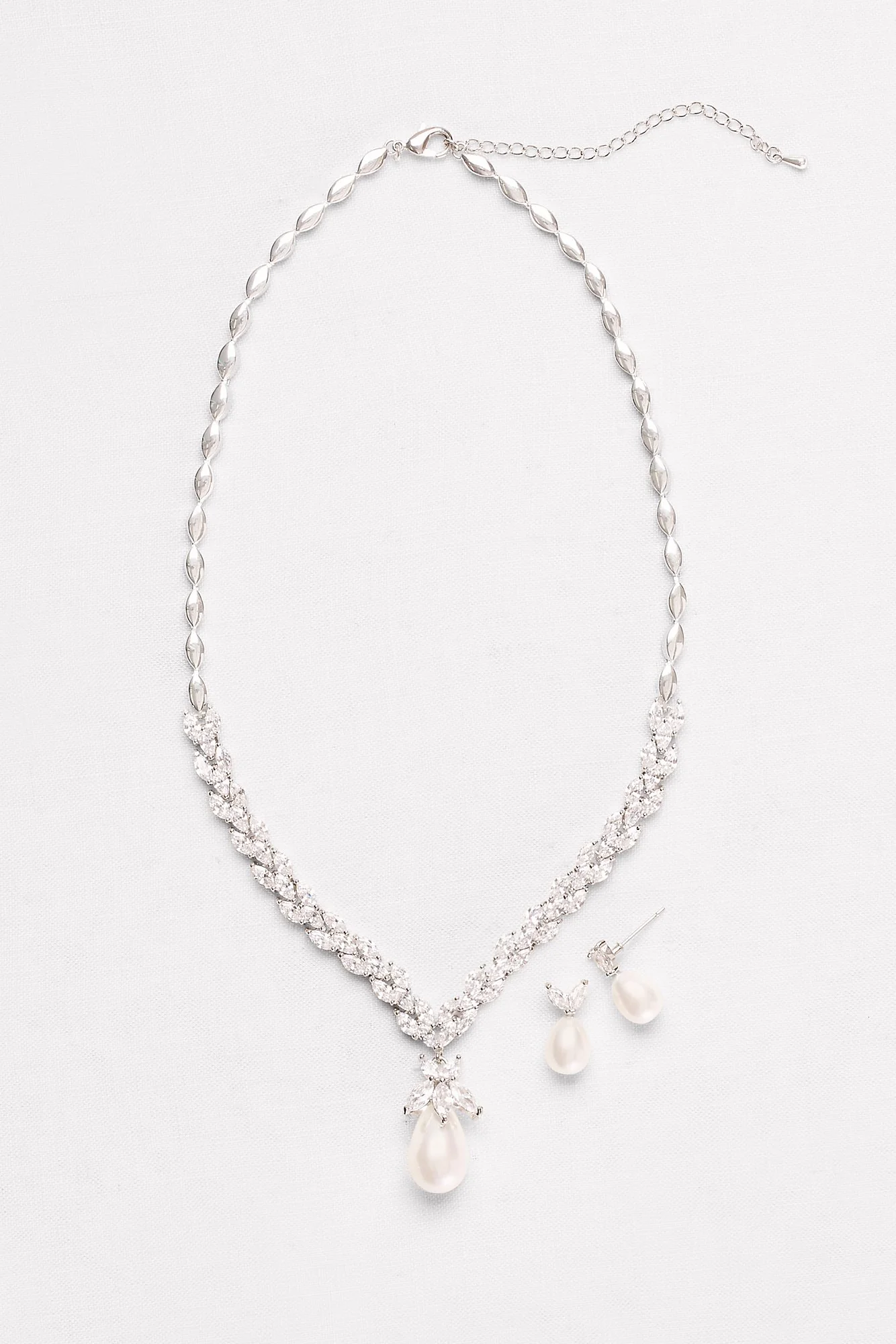Pearl and Cubic Zirconia Necklace and Earring Set