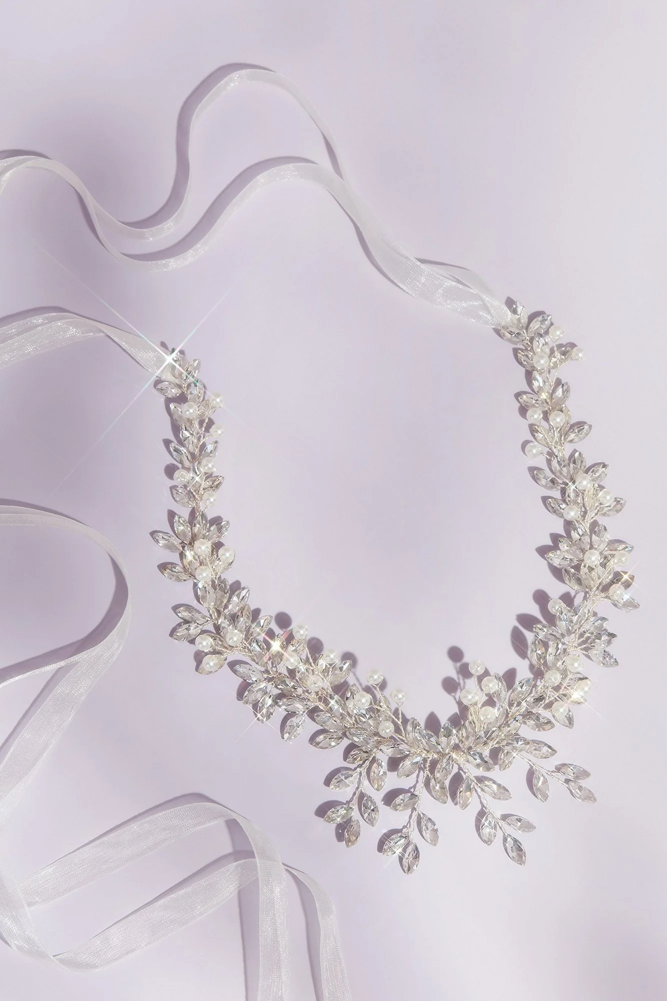 Pearl and Marquise-Cut Crystal Leaves Headpiece