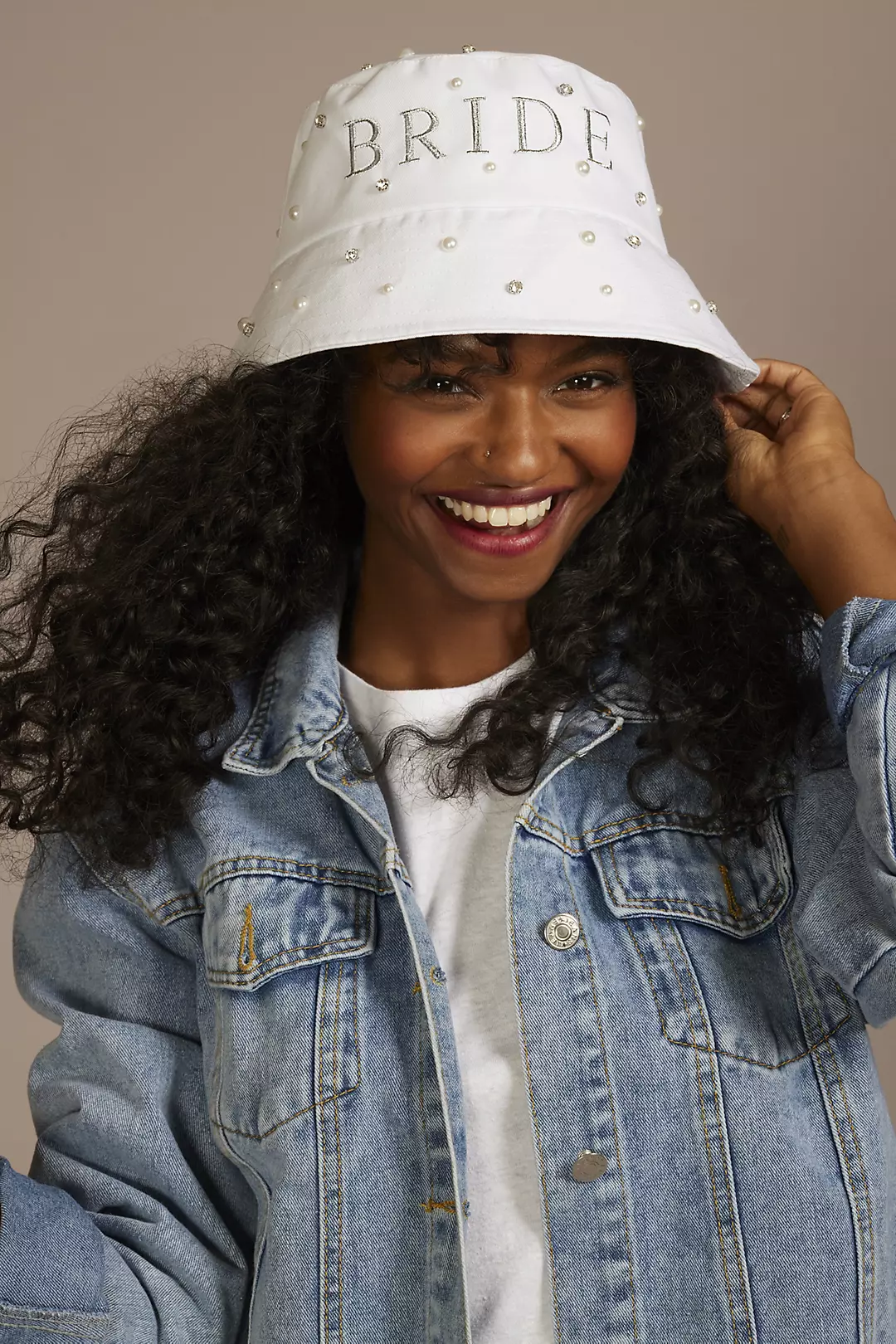 Pearl and Rhinestone Embellished Bride Bucket Hat