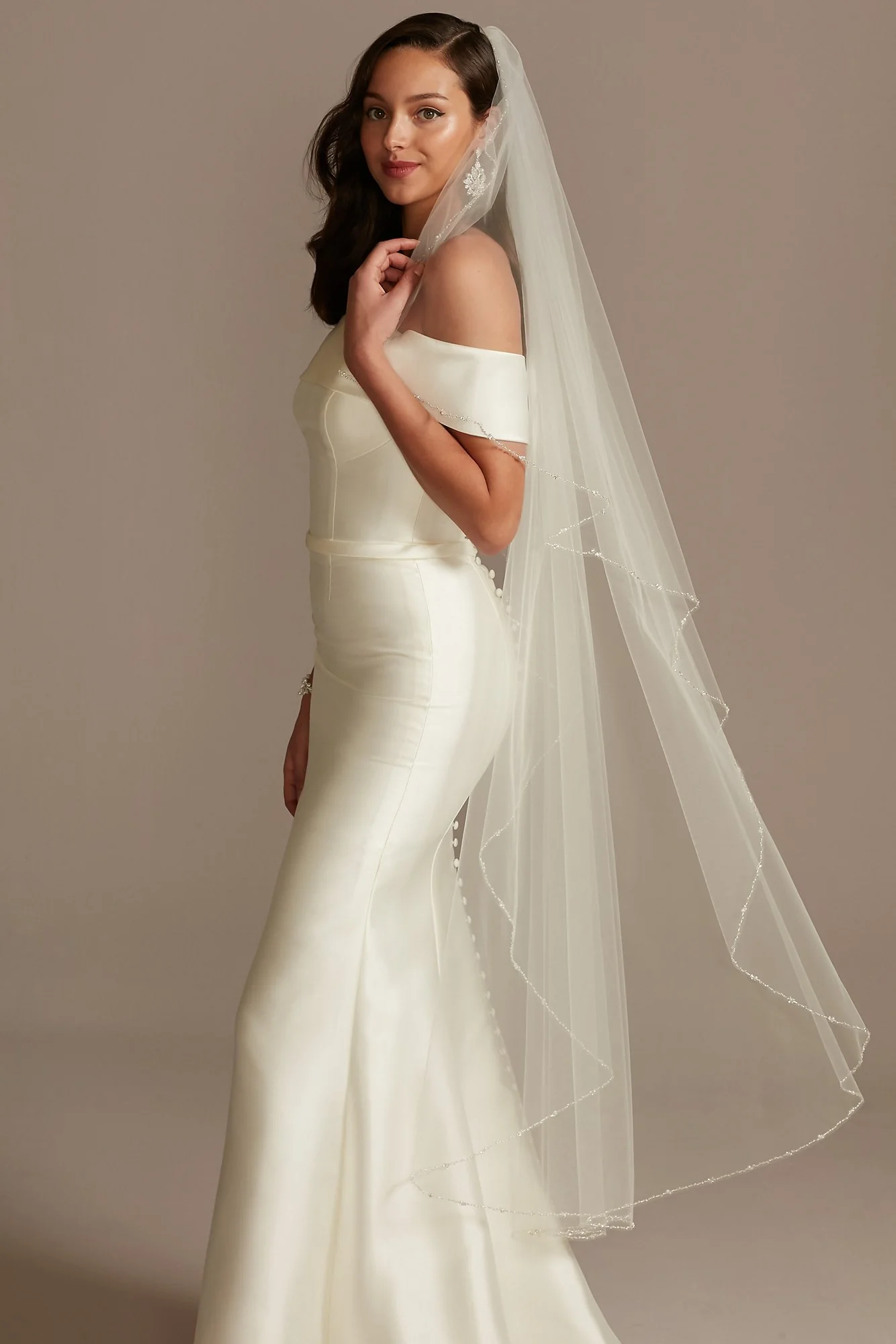Pearl Bead And Crystal Trimmed Tulle Walking Veil