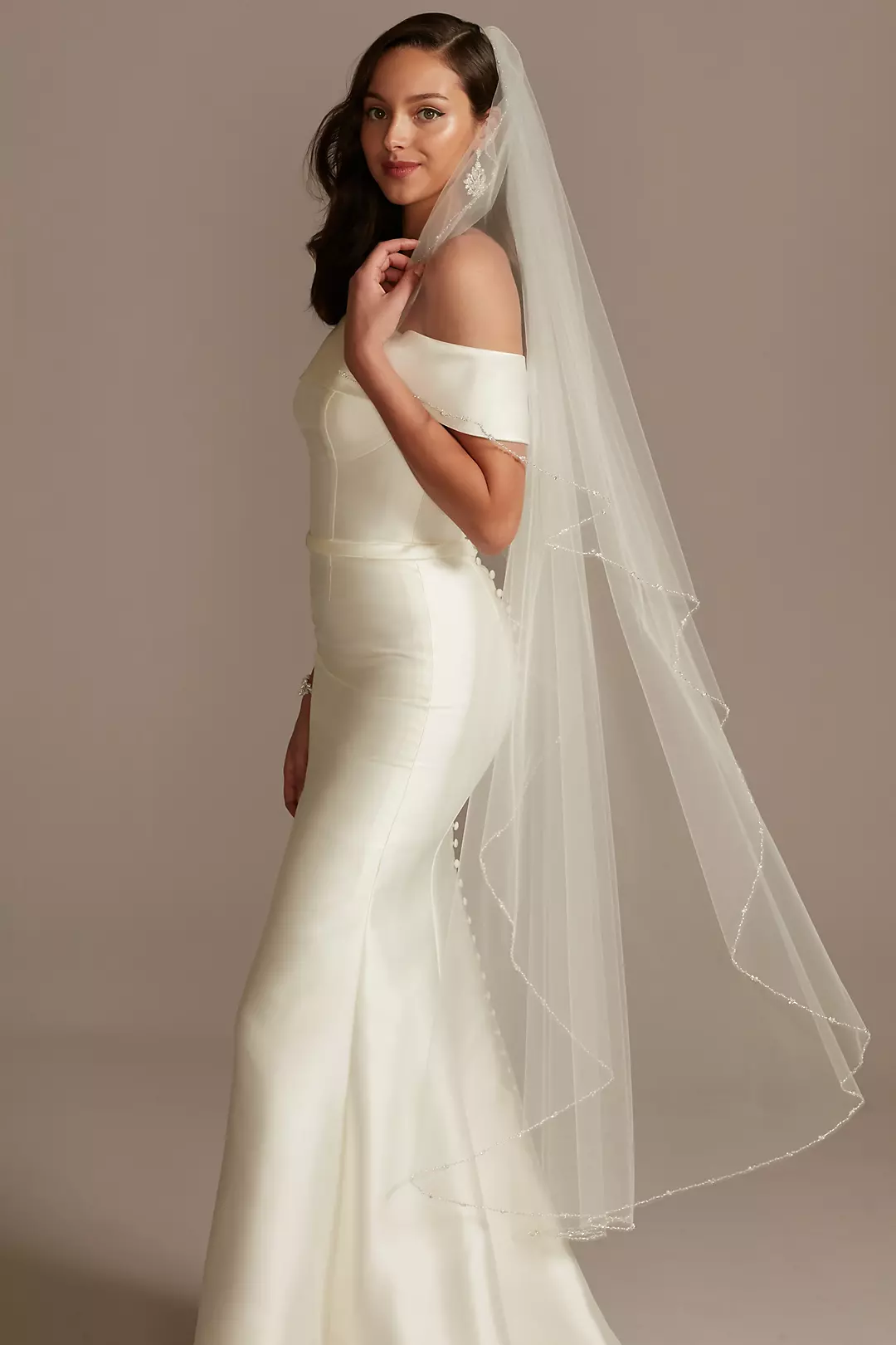 Pearl Bead And Crystal Trimmed Tulle Walking Veil - Image 2