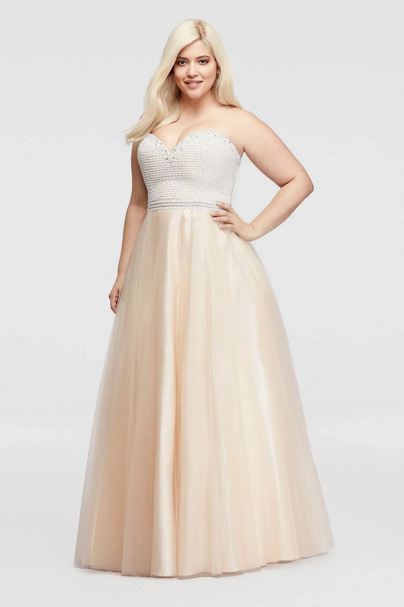 Pearl Beaded Bodice Prom Dress with Crystal Waist - Image 3