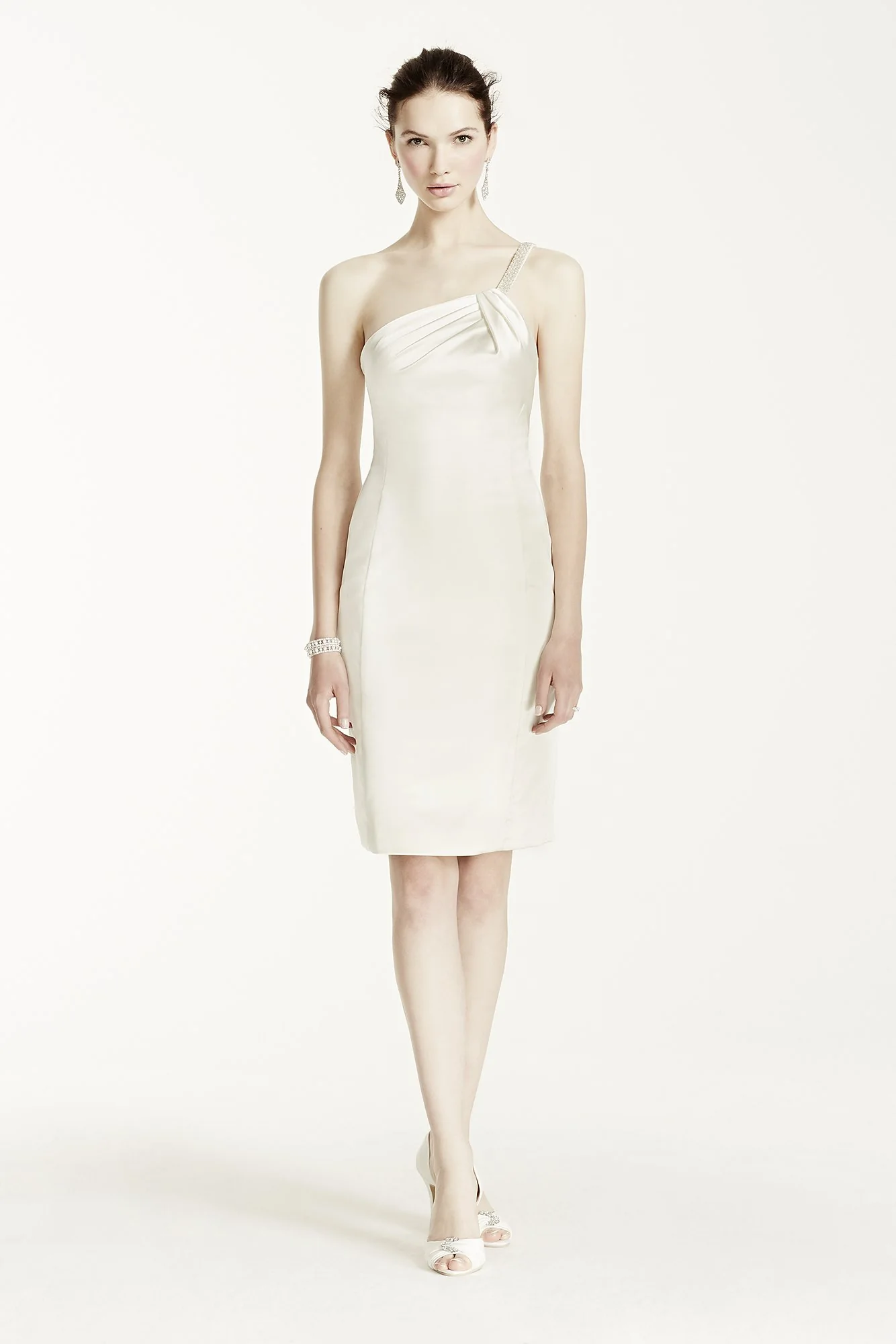 Pearl Beaded One Shoulder Short Satin Dress - Image 2