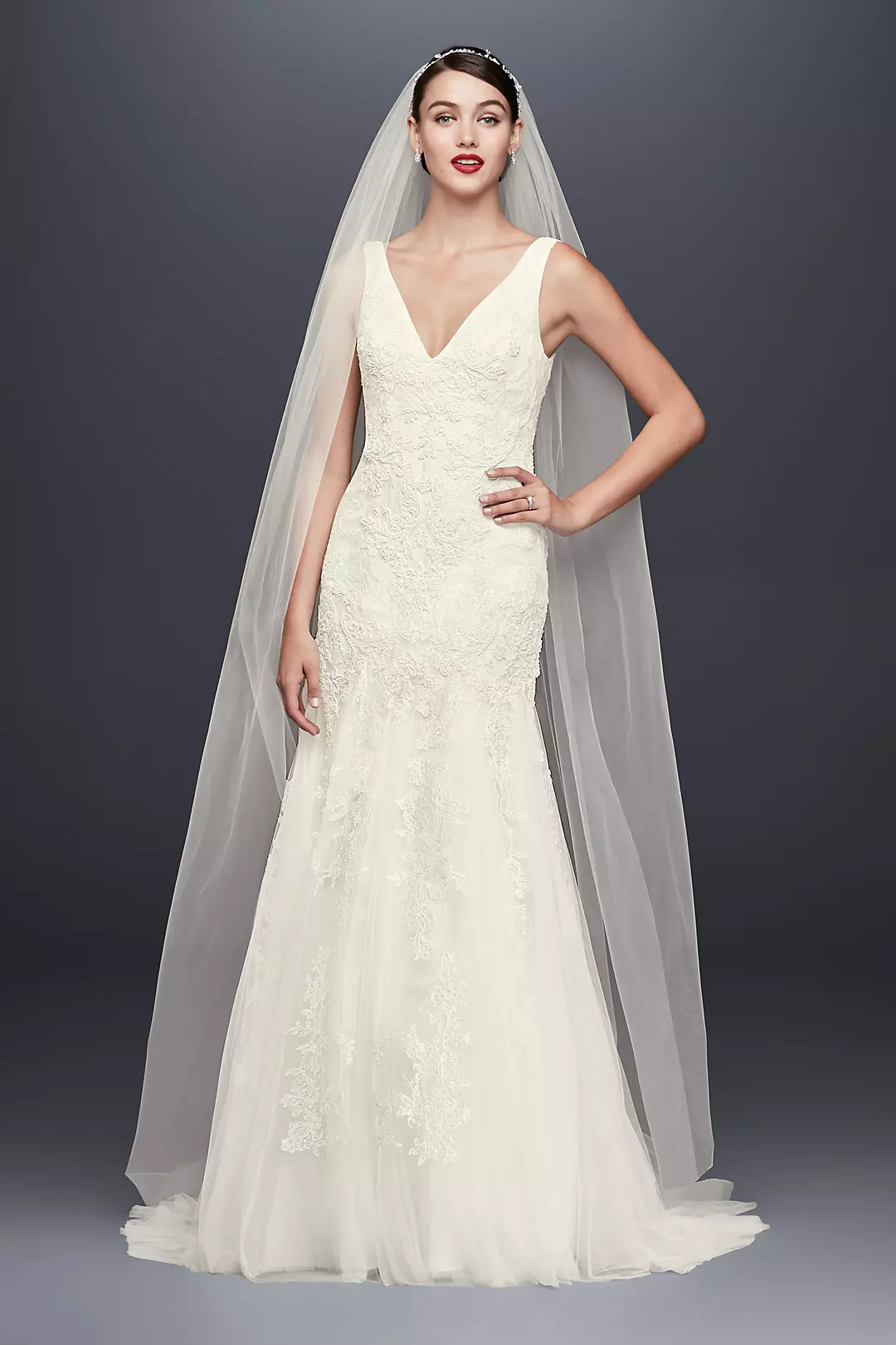 Pearl-Beaded V-Neck Mermaid Wedding Dress - Image 3