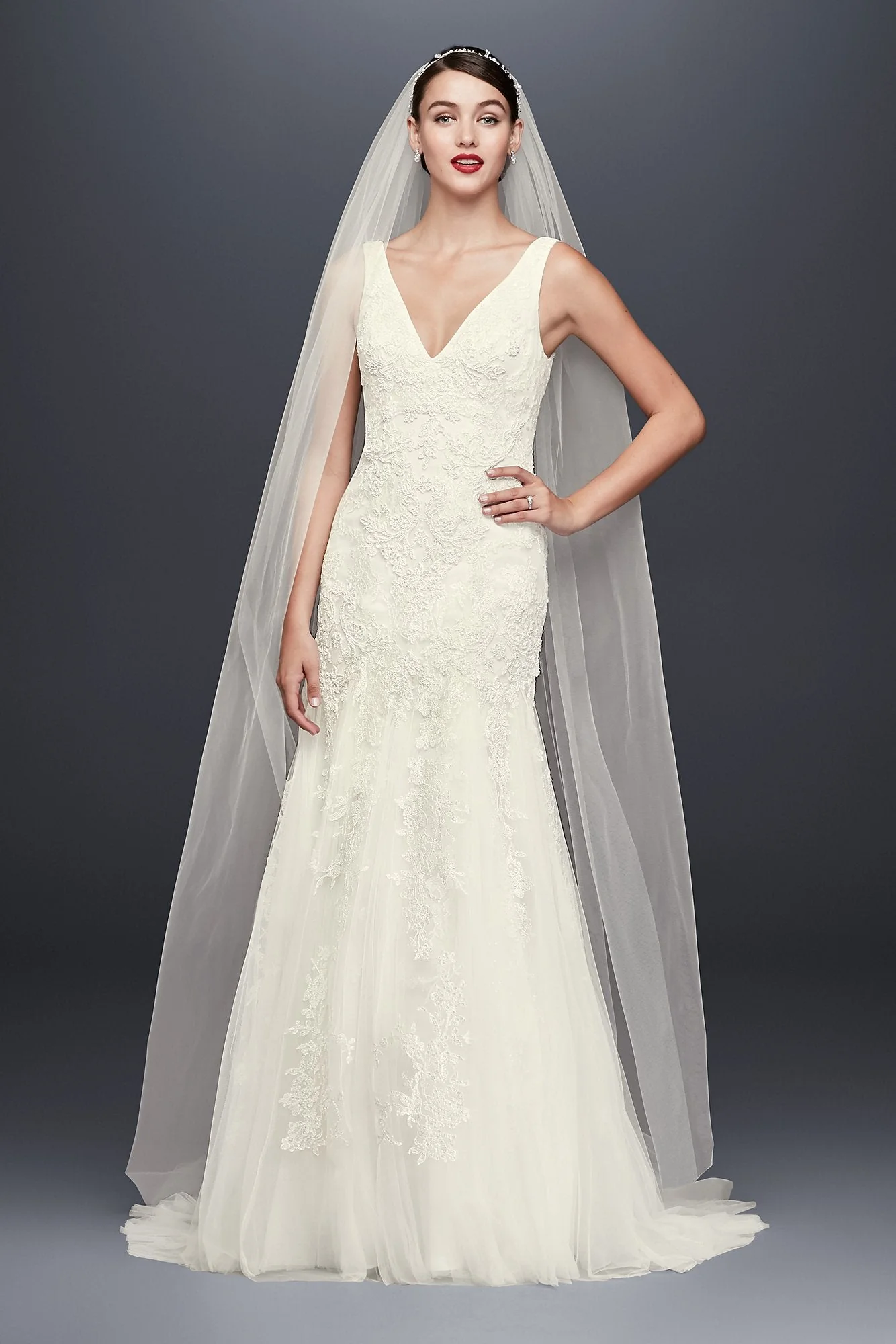 Pearl-Beaded V-Neck Mermaid Wedding Dress - Image 7