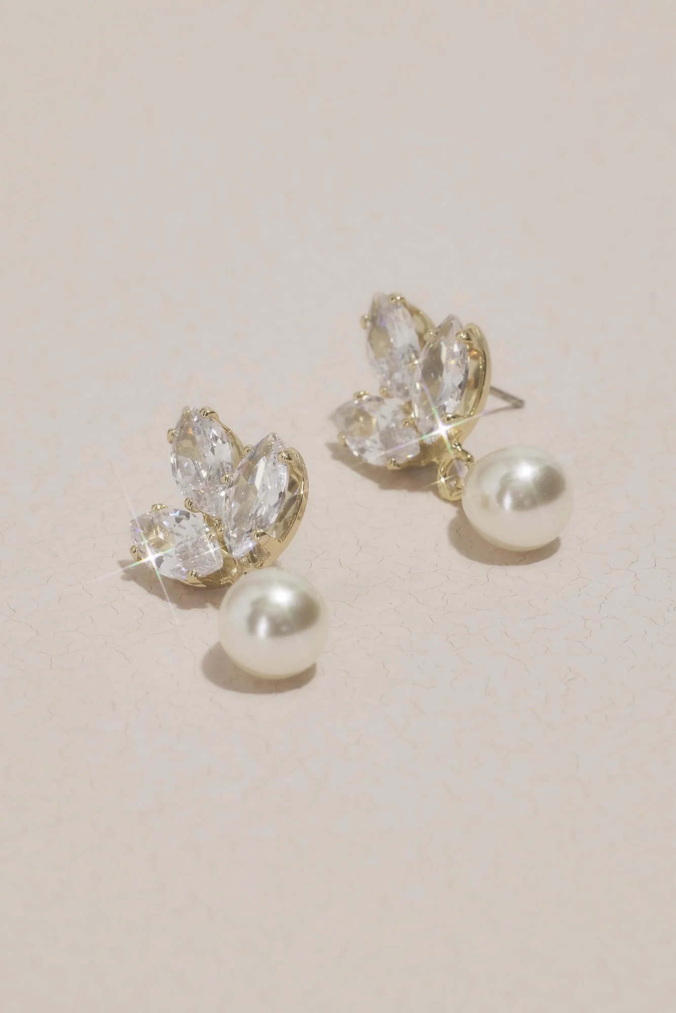Pearl Drop Earrings with Crystal Leaf Posts