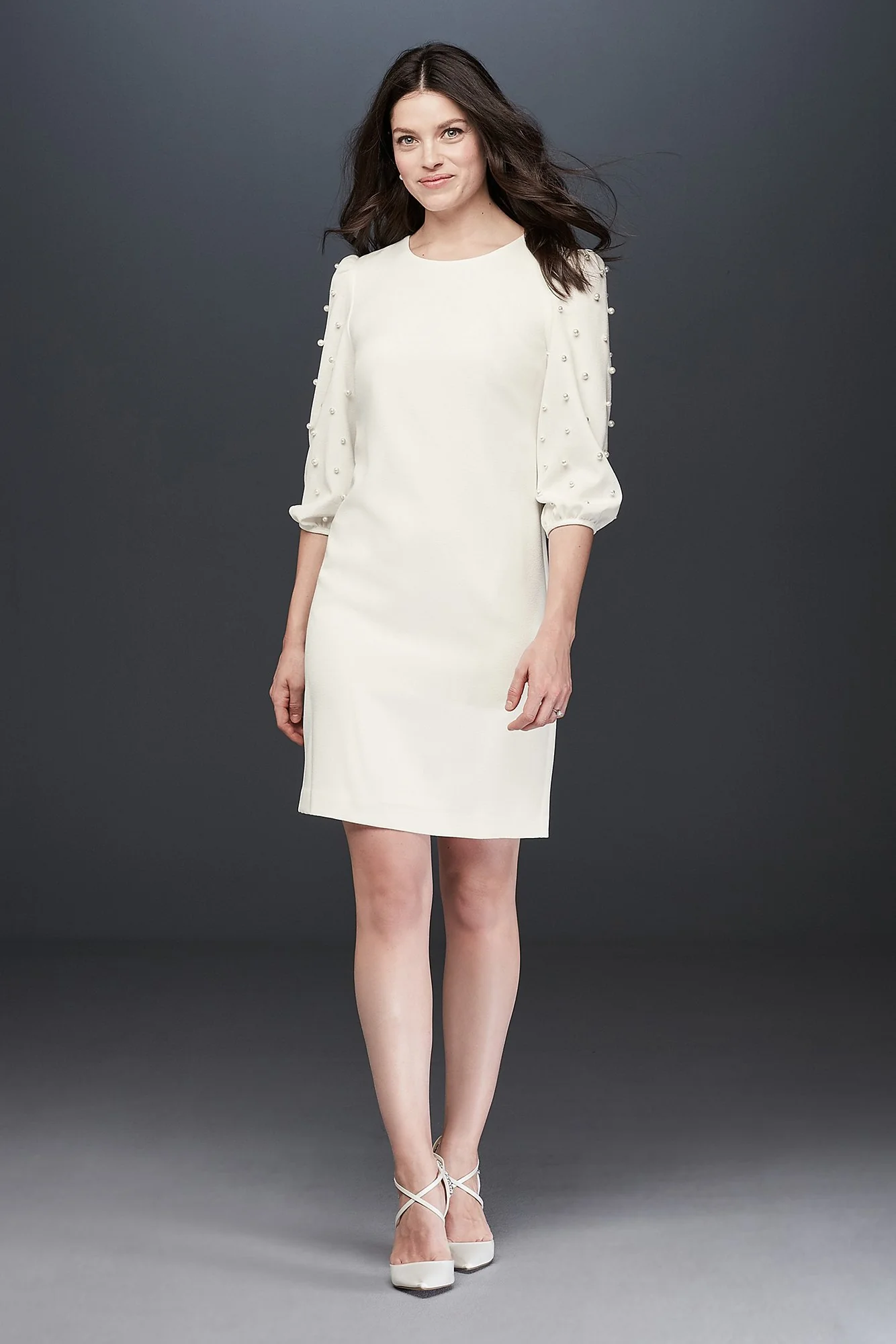 Pearl Embellished Balloon-Sleeve Sheath Dress - Image 2