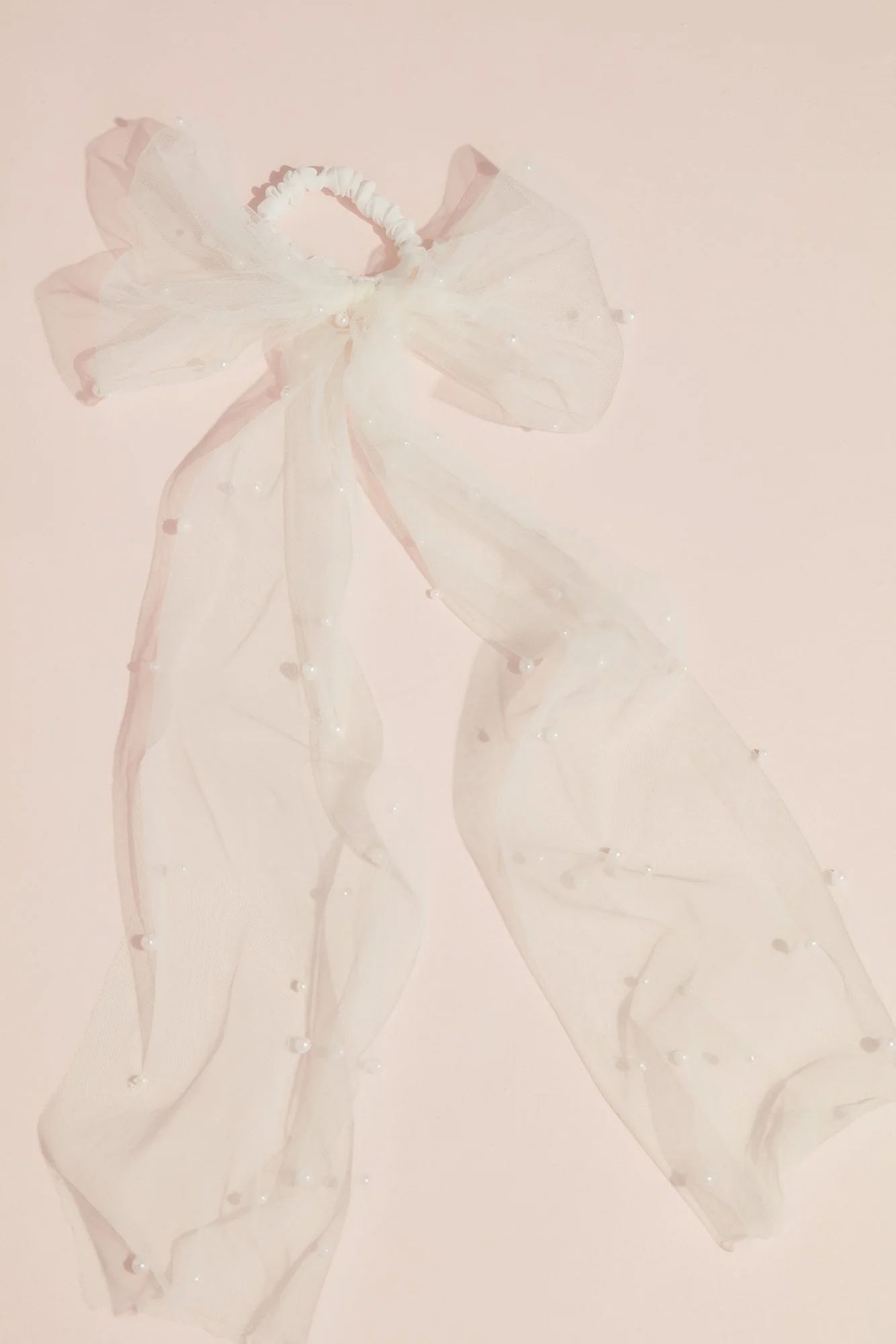 Pearl Embellished Tulle Bow Hair Tie