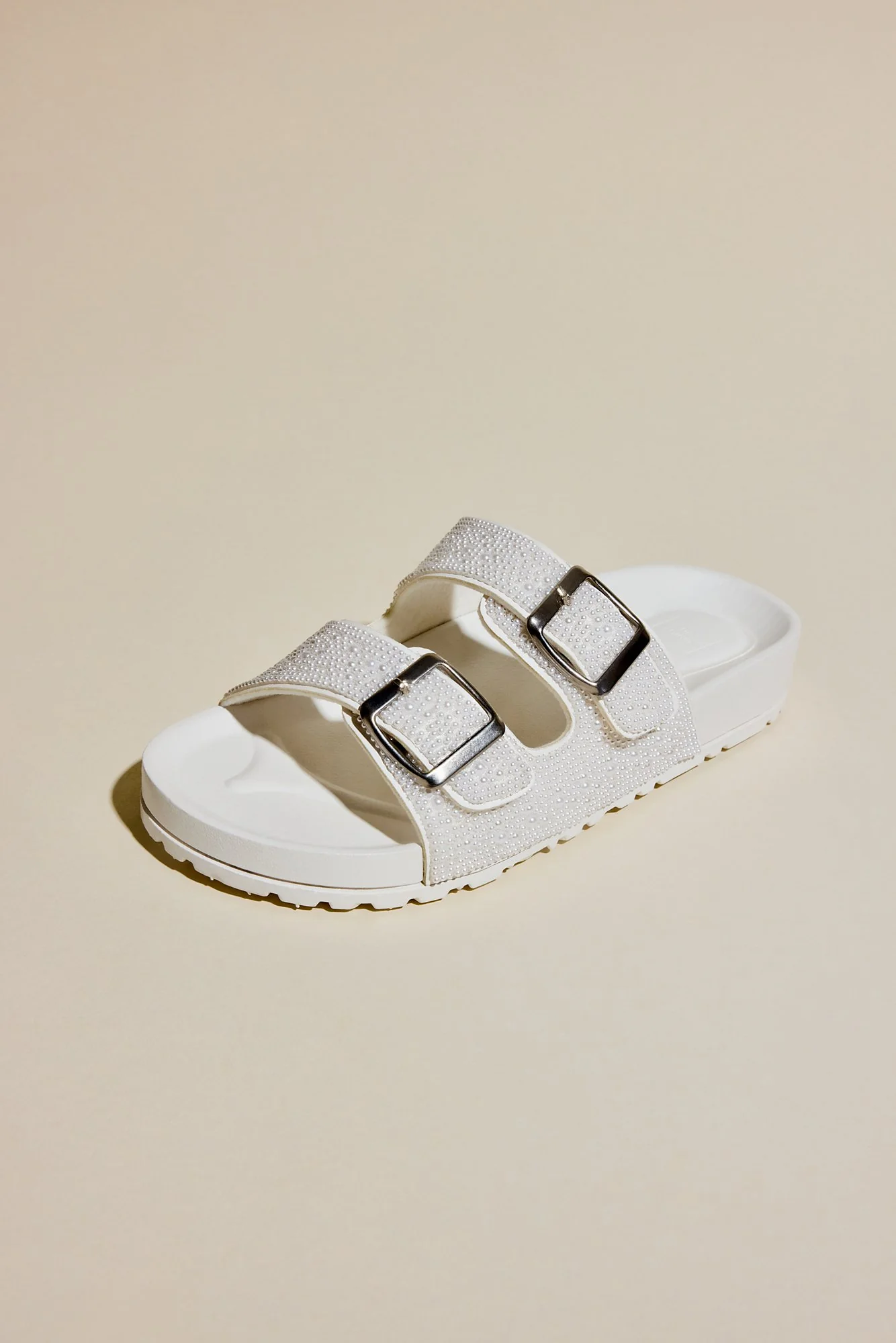Pearl Embellished Two Band Slide Sandals