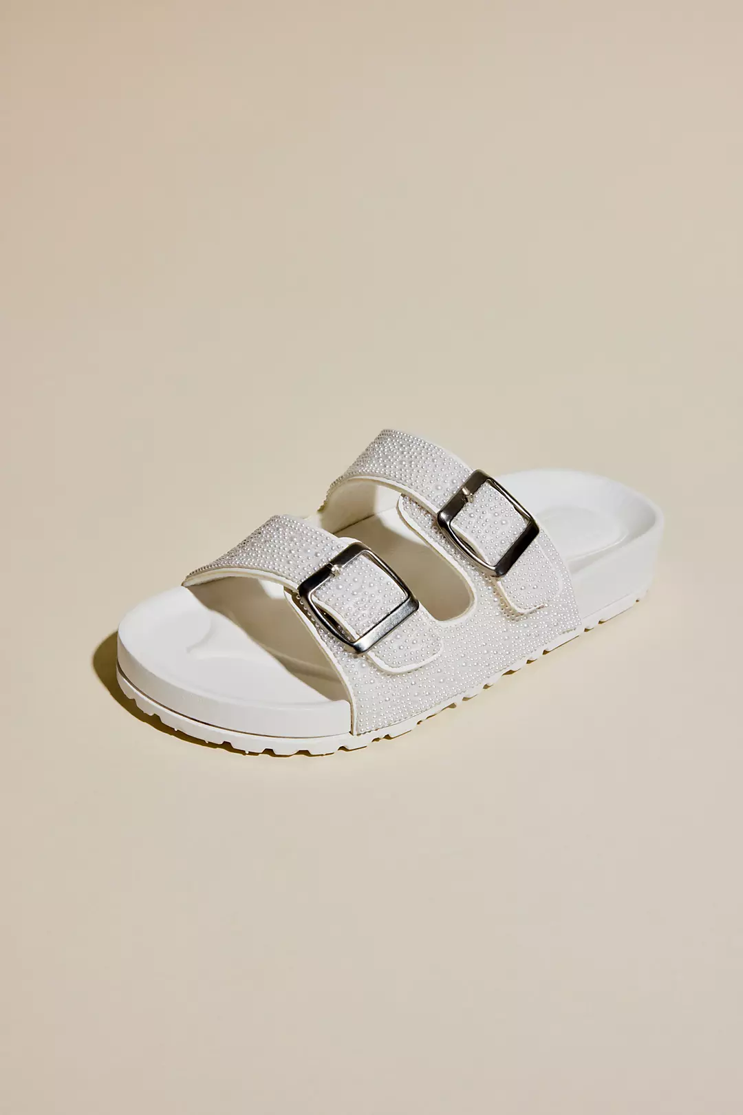 Pearl Embellished Two Band Slide Sandals - Image 3