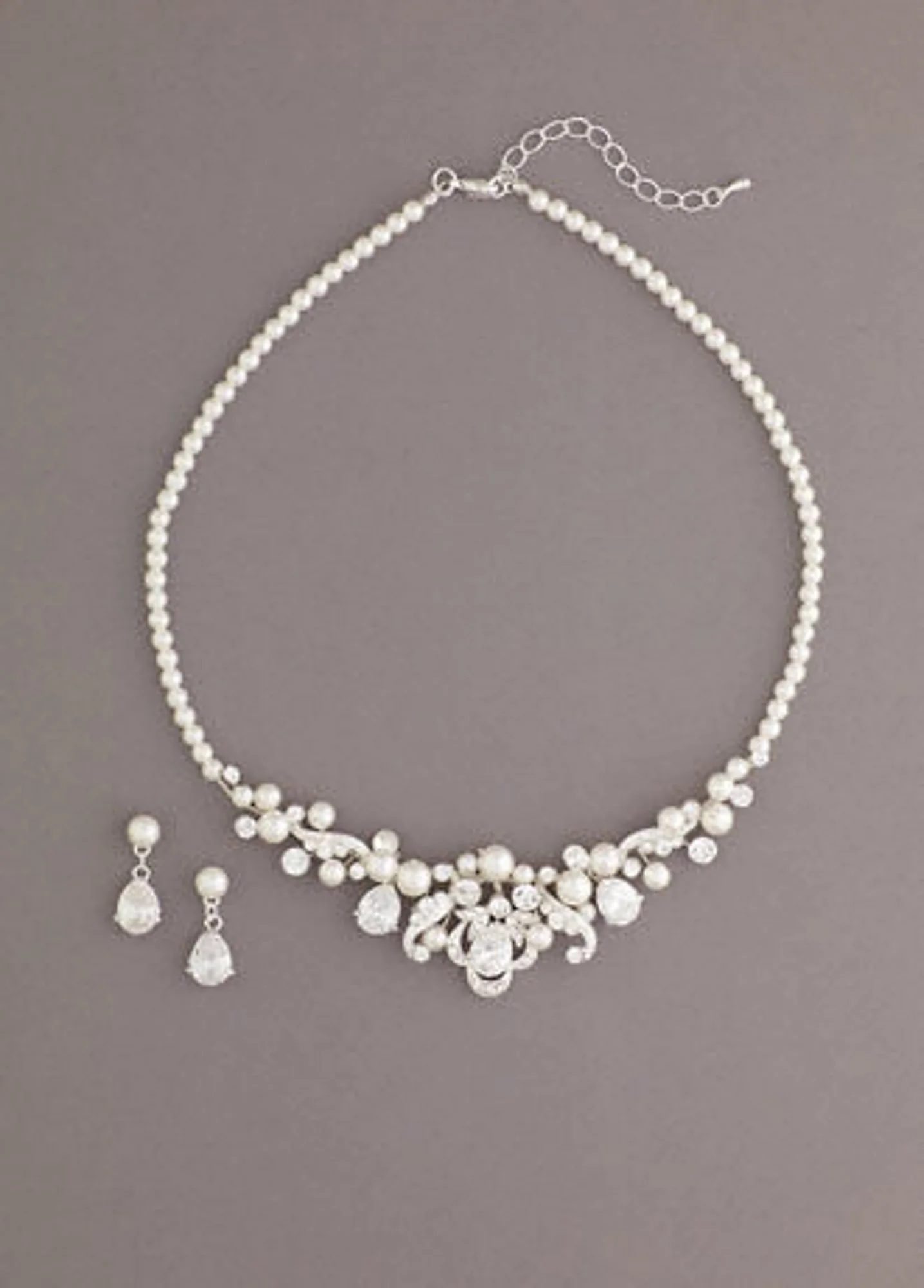 Pearl Set Accented with Oval Shaped Crystals