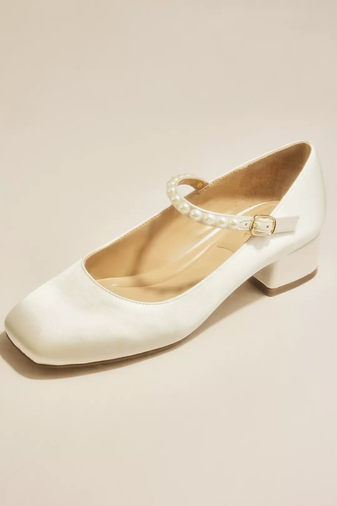 Pearl Strap Satin Mary Jane Block Heels - Image 2