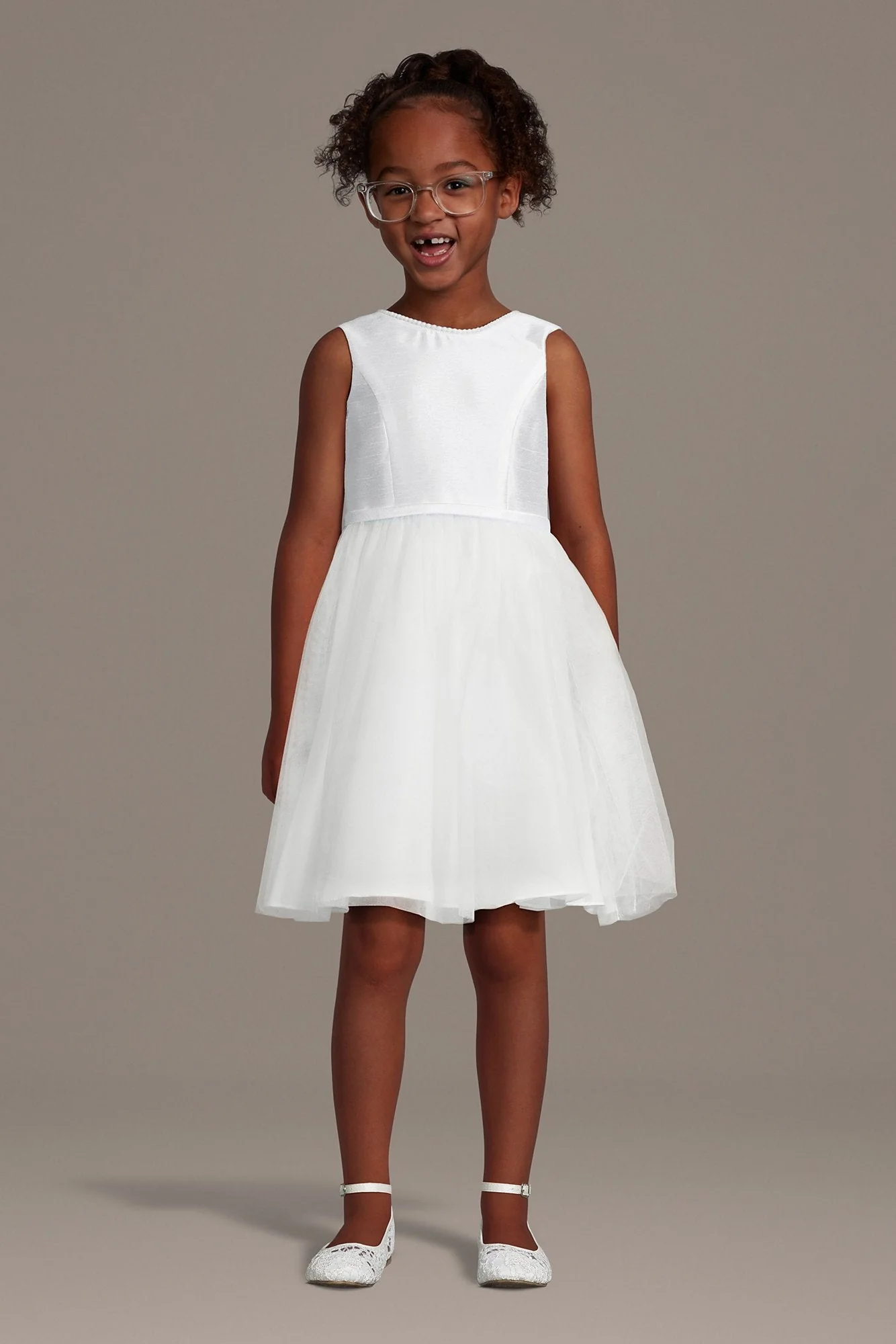 Pearl Trim Taffeta Tank Flower Girl Dress - Image 3