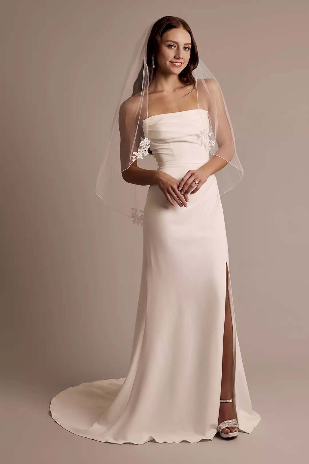 Pencil Edge Mid-Length Veil with Lace Appliques - Image 2
