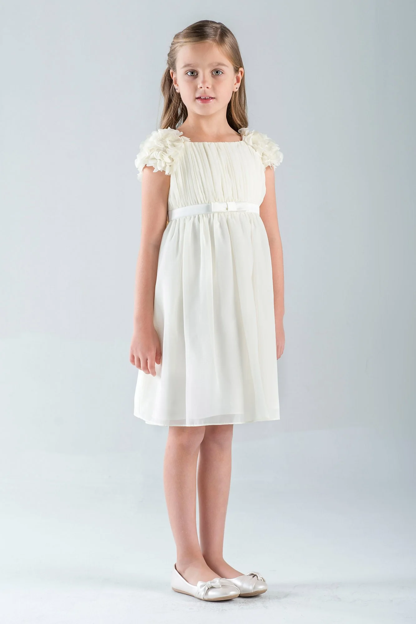 Petal-Sleeve Chiffon A-Line Flower Girl Dress