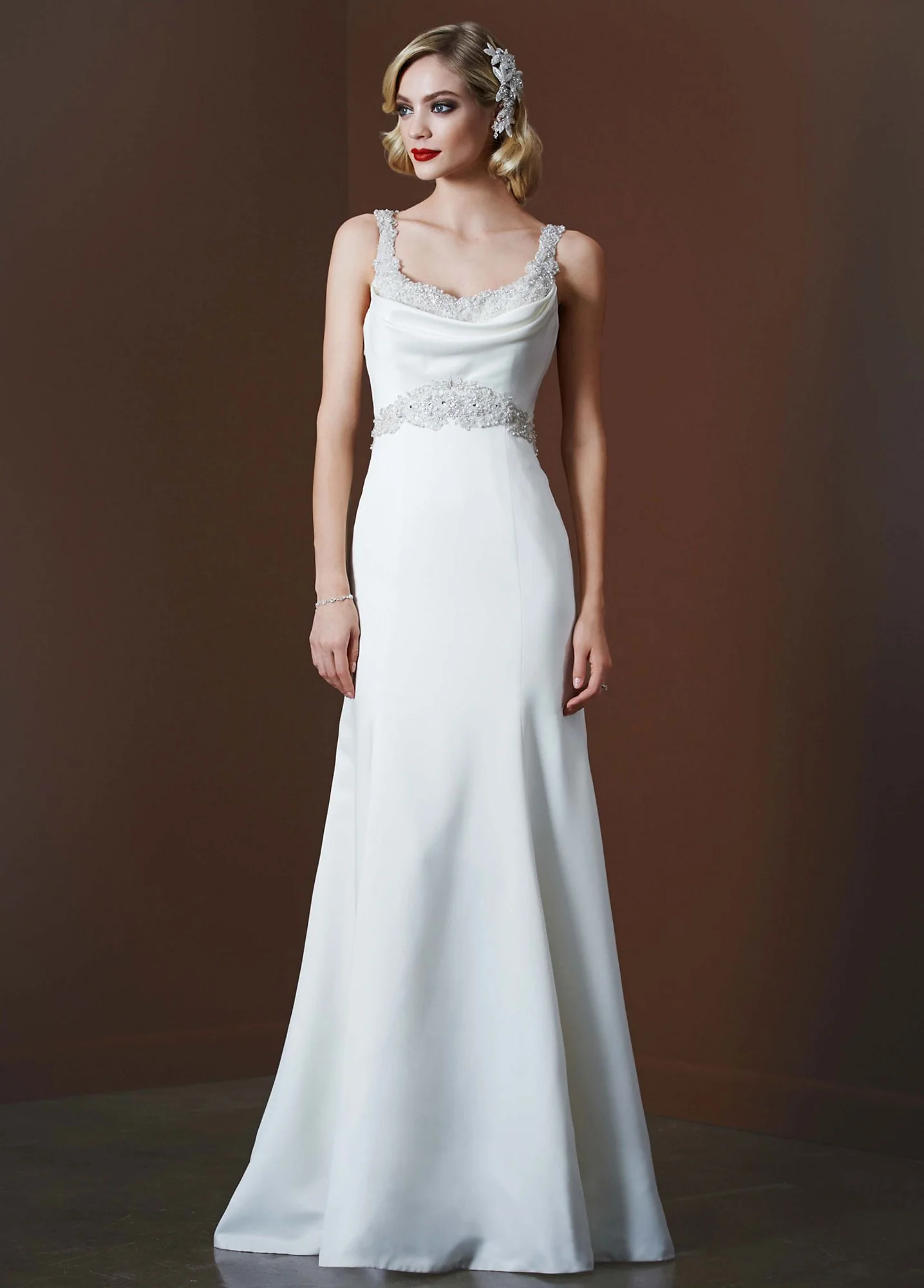 Petite Gown with Beaded Waist and Illusion Back