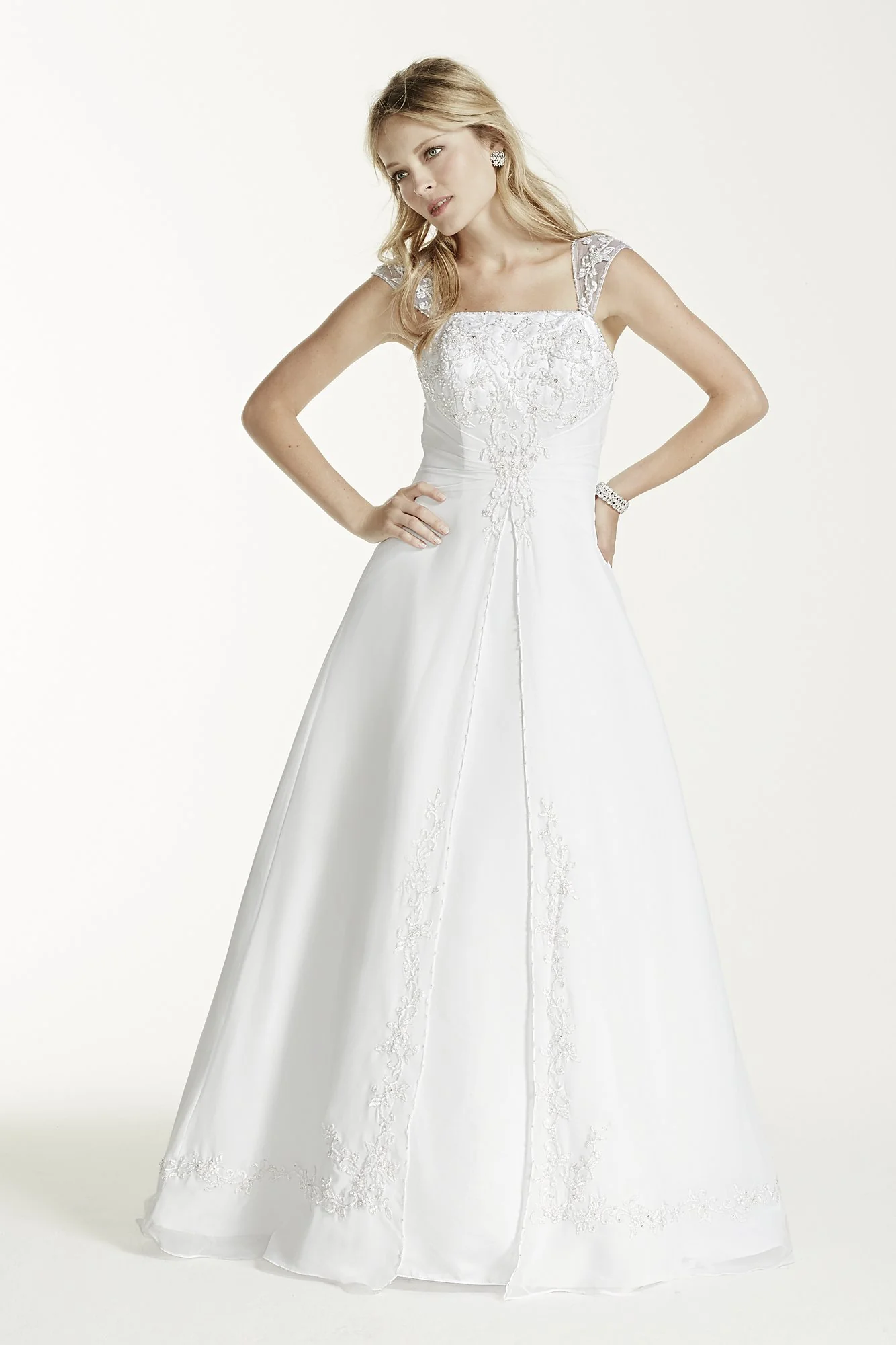 Petite Ivory A-line w/ Chiffon Split Front Overlay