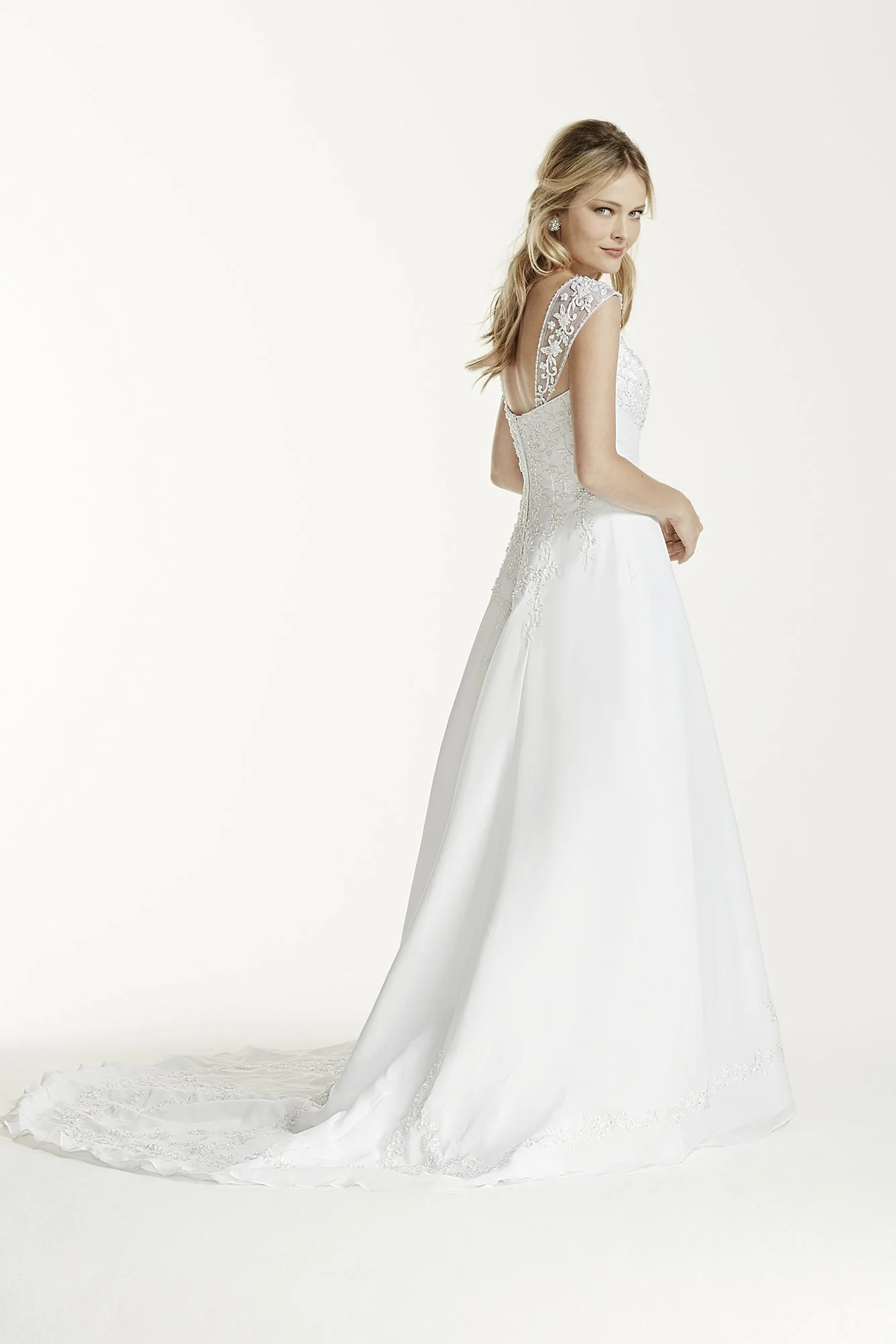 Petite Ivory A-line w/ Chiffon Split Front Overlay - Image 2