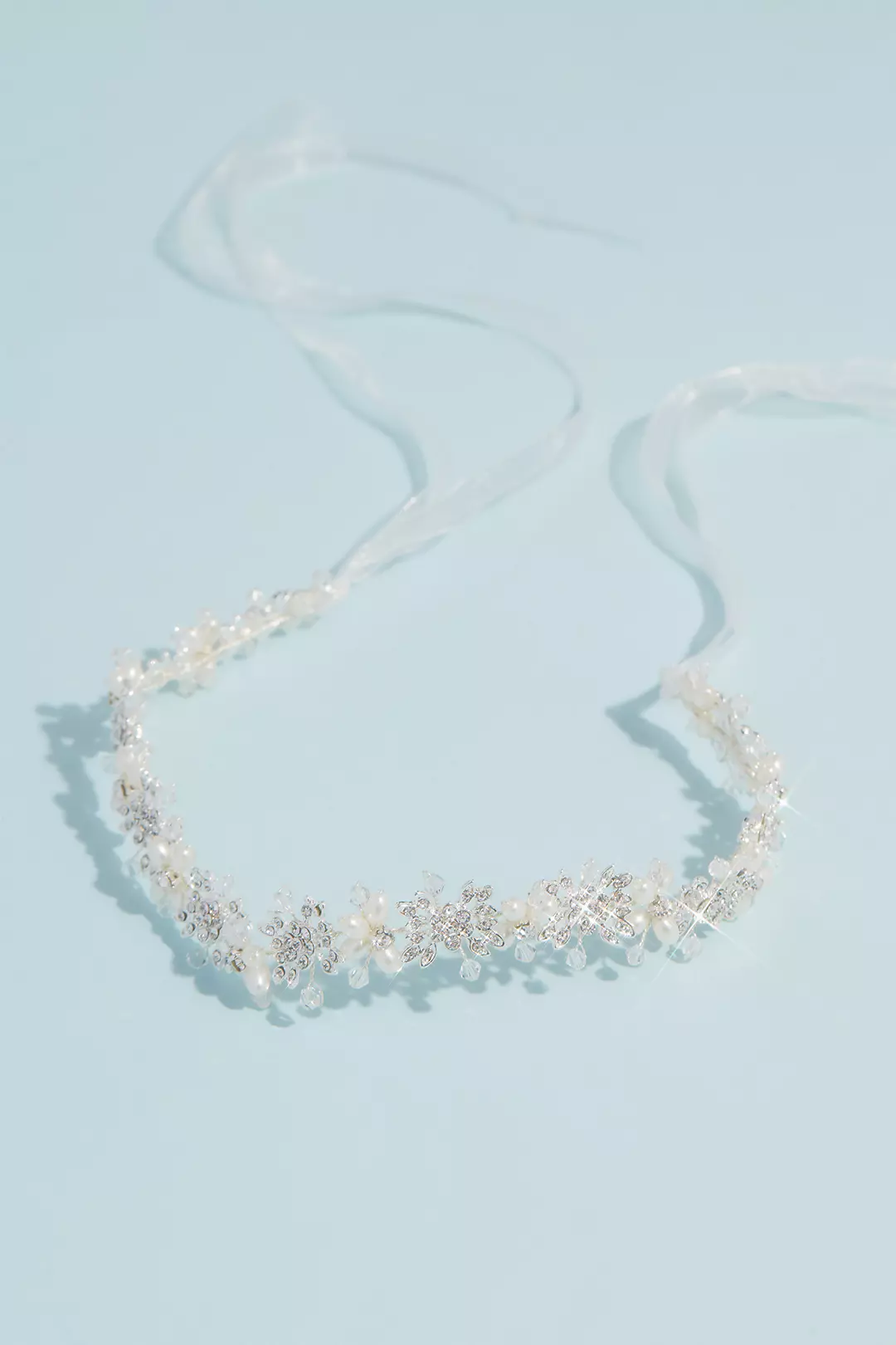 Petite Pearl and Crystal Floral Tieback Headband - Image 2