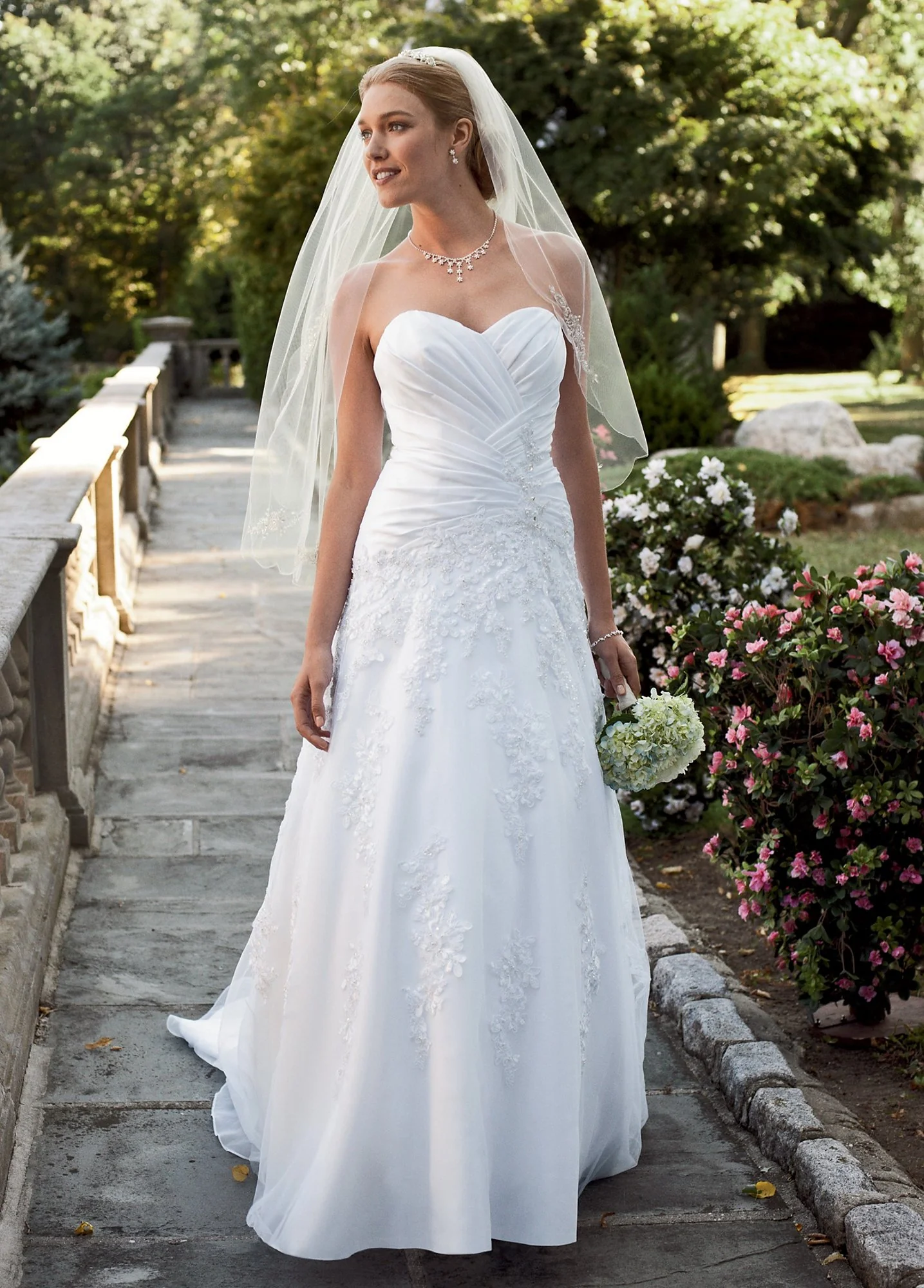 Petite Satin Gown with Lace and Beaded Appliques - Image 3