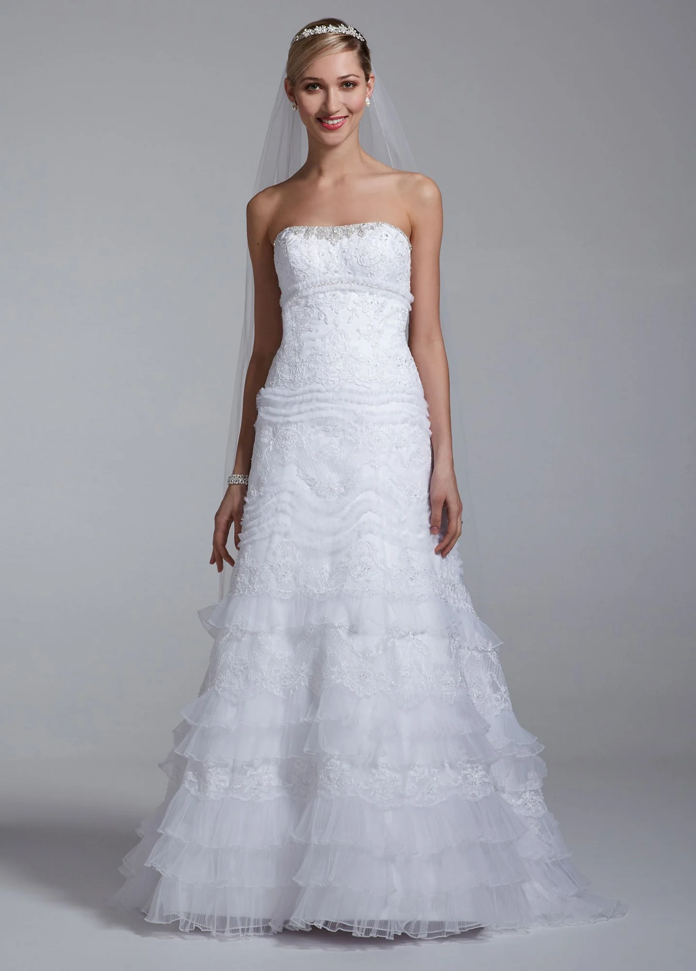 Petite Strapless Lace and Tulle Slim Gown