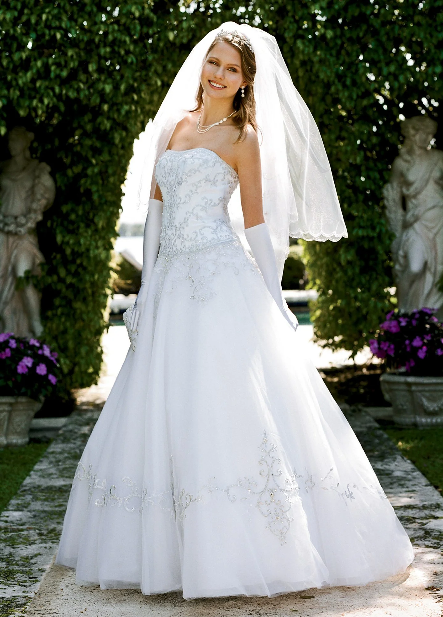 Petite Strapless Tulle Ball Gown with Satin Bodice
