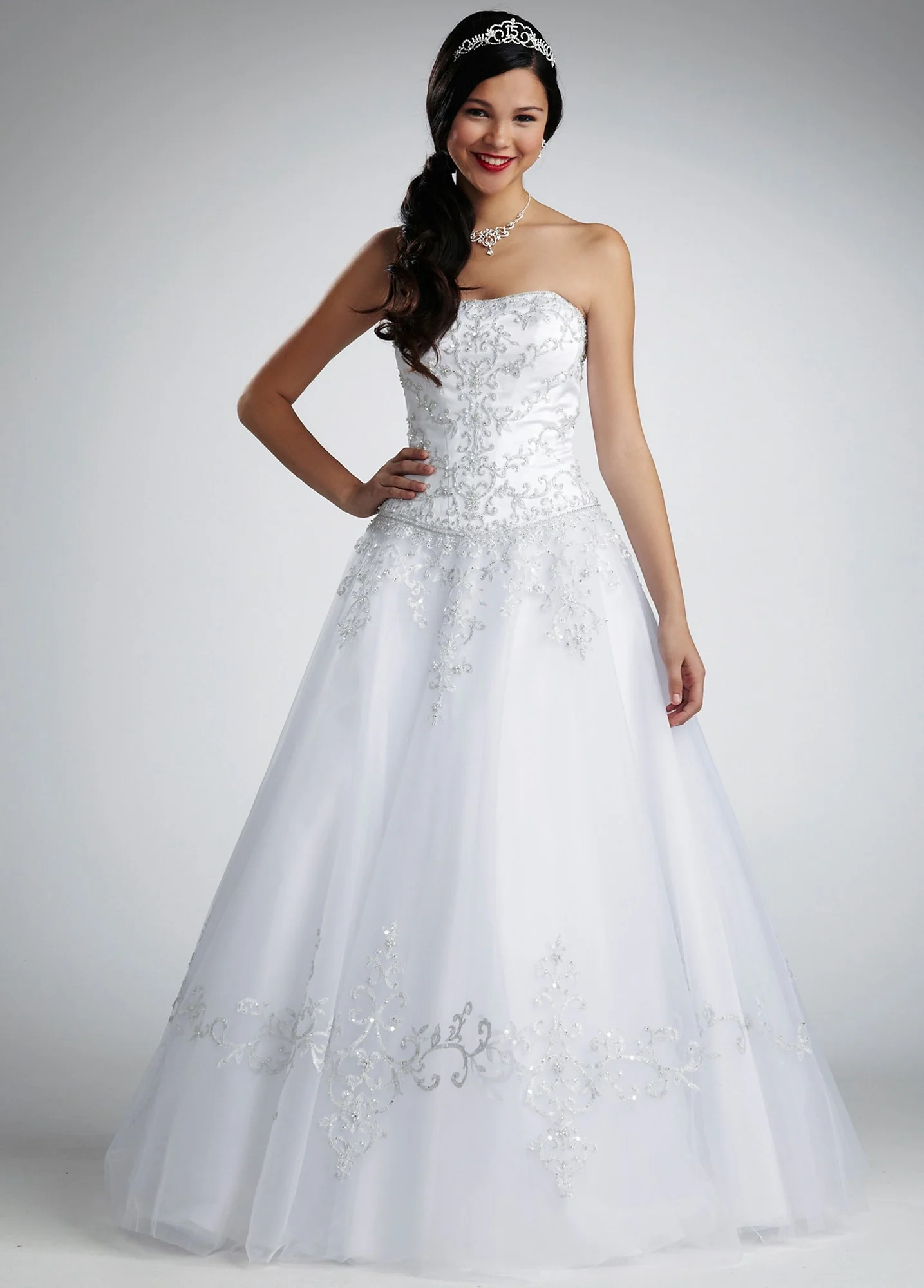 Petite Strapless Tulle Ball Gown with Satin Bodice - Image 2