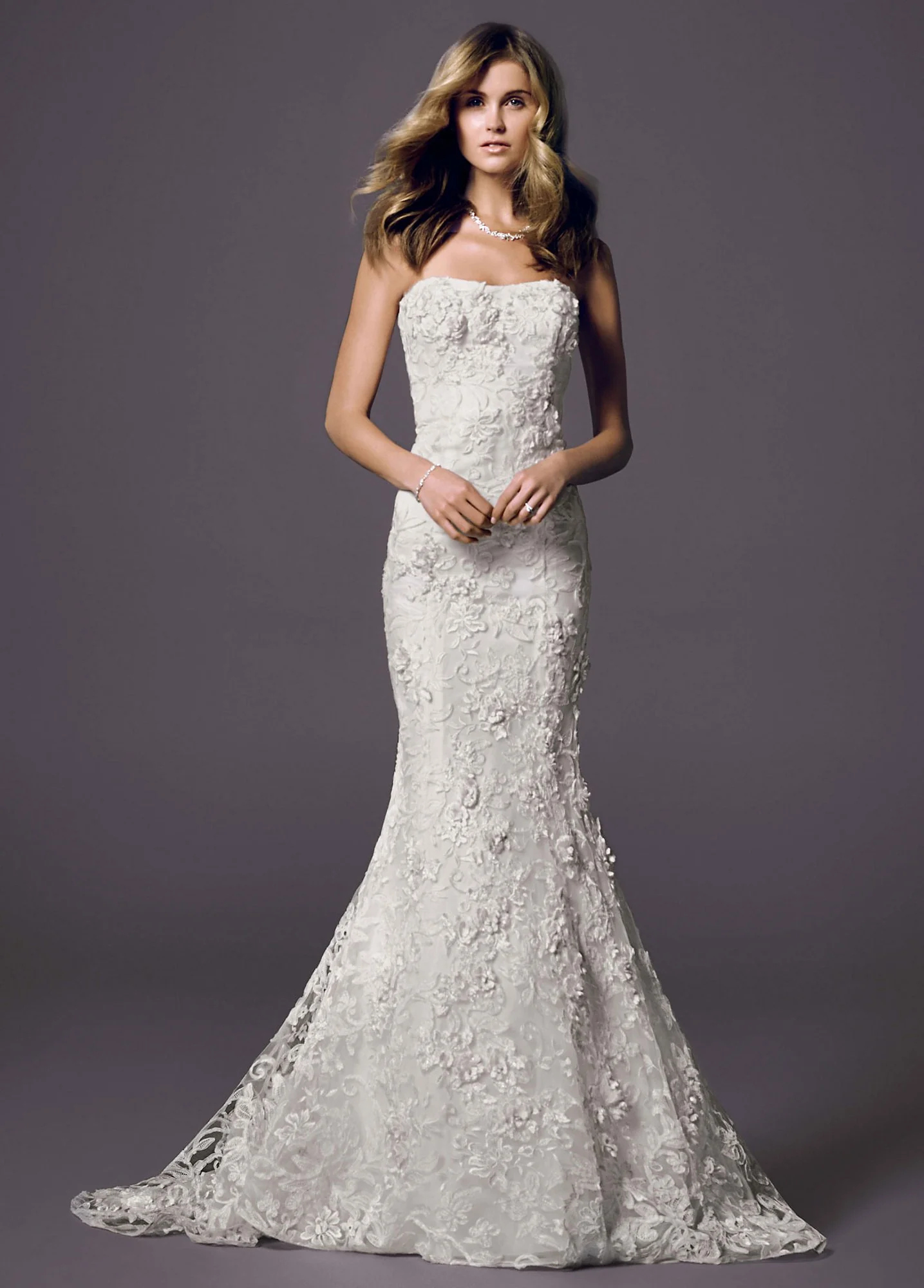 Petite Trumpet Gown with Subtle Pink Flowers - Image 2