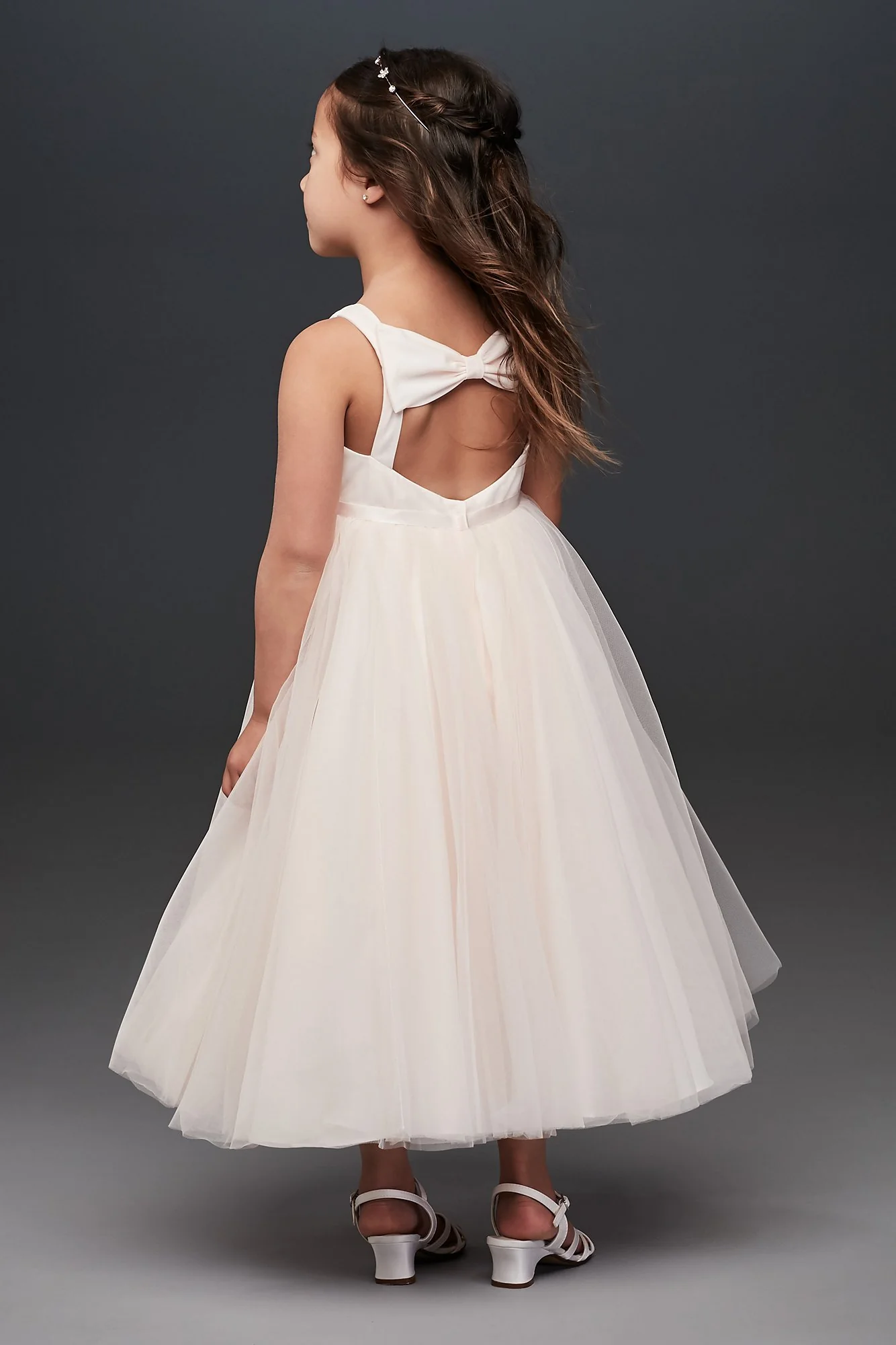 Pleated Ball Gown Flower Girl Dress with Back Bow - Image 3