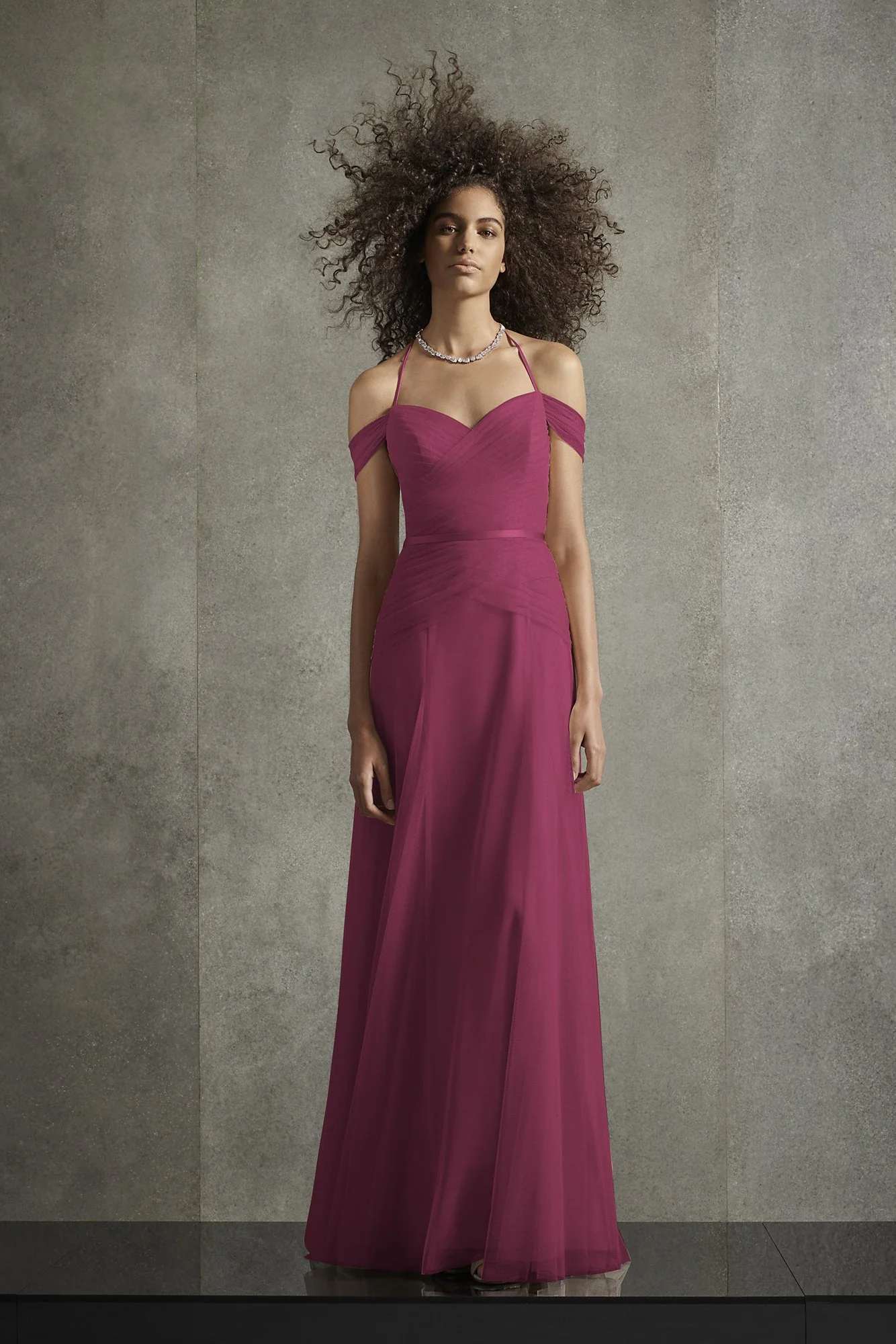 Pleated Bobbin Net Bridesmaid Dress with Tie Swags