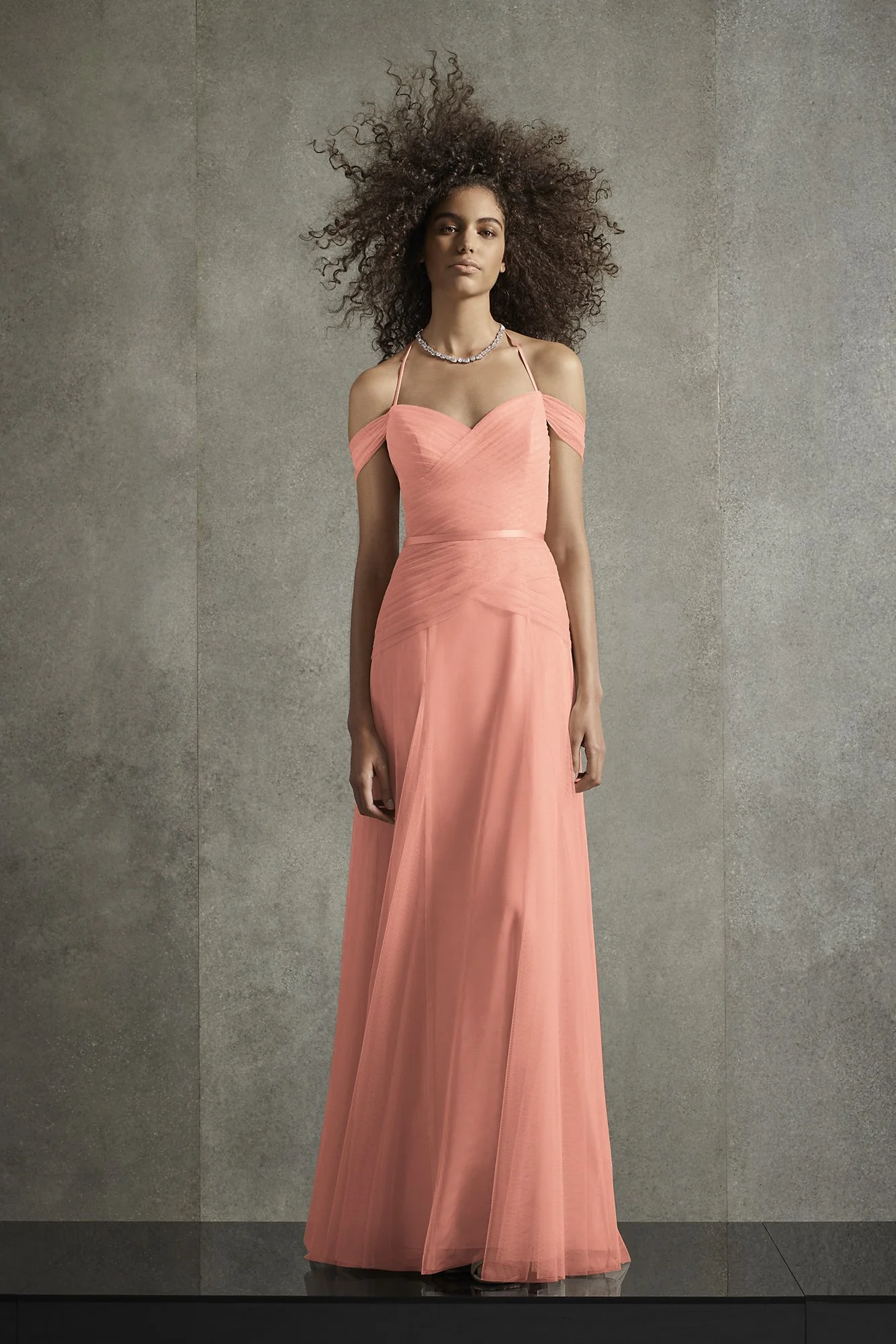 Pleated Bobbin Net Bridesmaid Dress with Tie Swags - Image 11