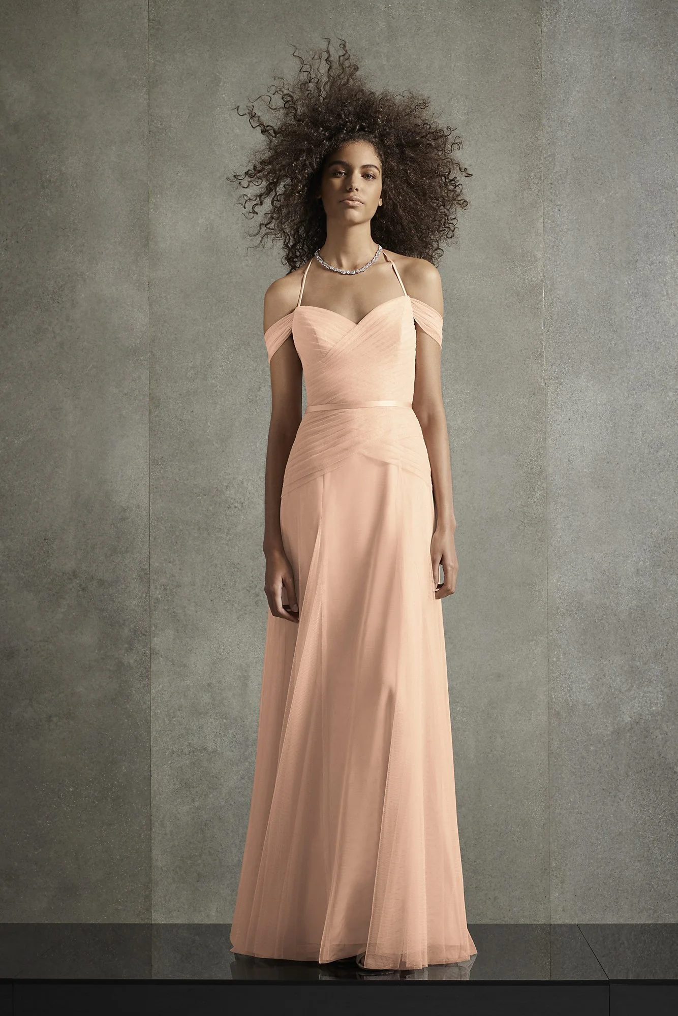Pleated Bobbin Net Bridesmaid Dress with Tie Swags - Image 17